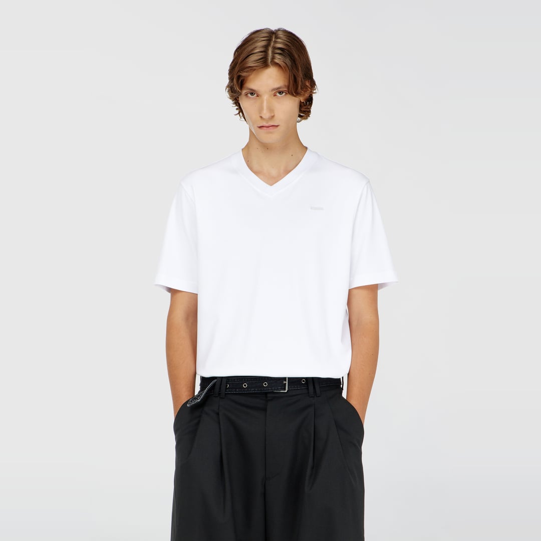 Diesel - T-shirt à col en V avec micro logo brodé - T-Shirts - Homme - Blanc