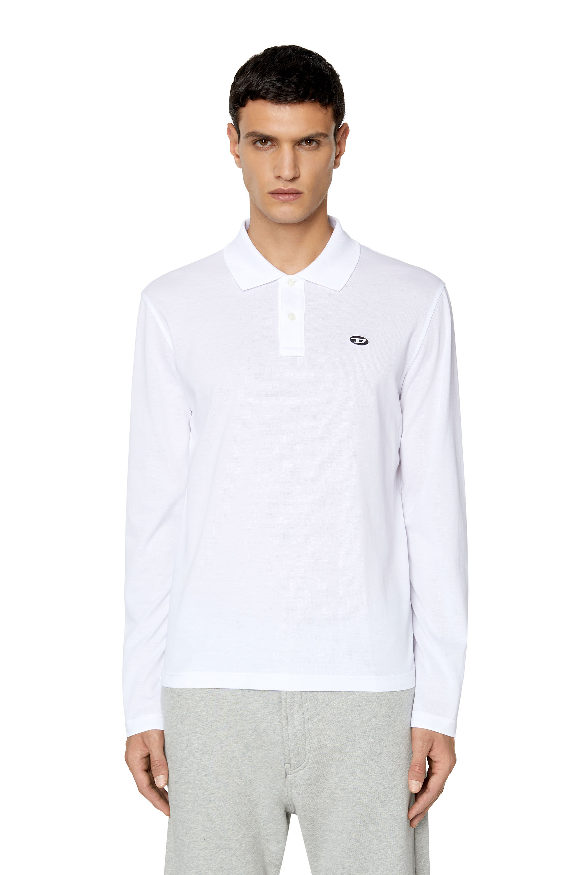 Diesel - Long-sleeve polo shirt with logo print - Polos - Man - White
