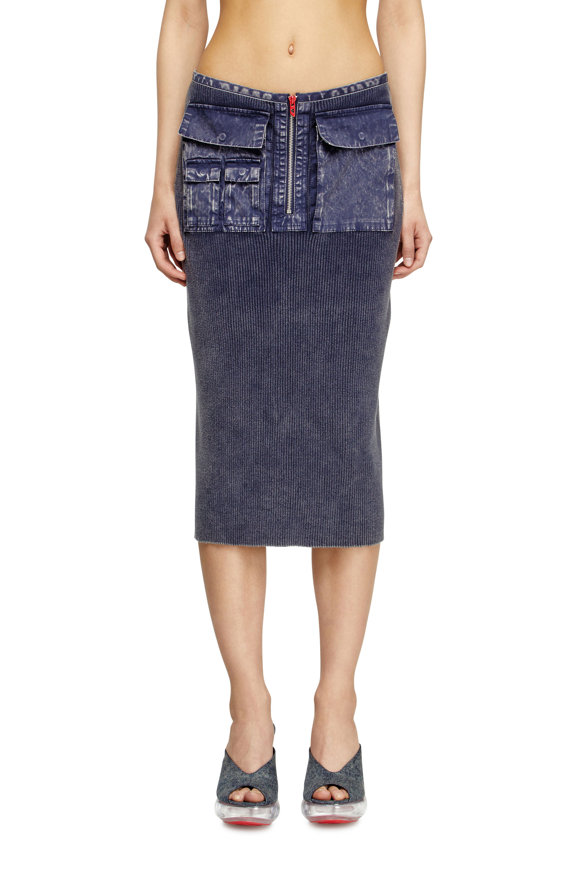 Diesel – Knit midi skirt with denim cargo pockets – Skirts – Woman – Blue Diesel – Knit midi skirt with denim cargo pockets – Skirts – Woman – Blue