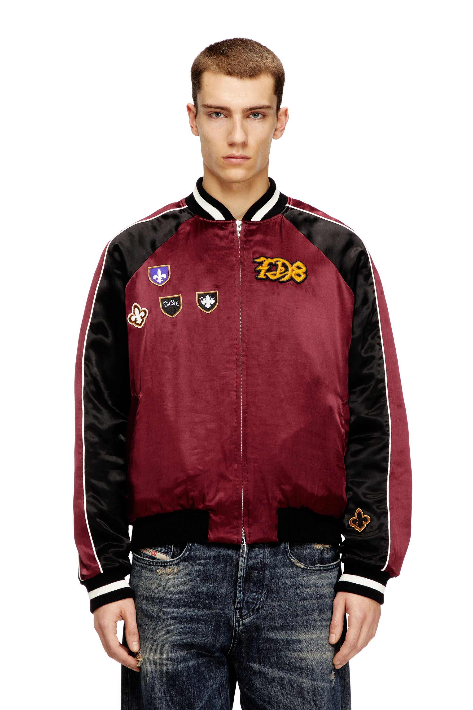 Diesel - J-FOULKES-CP, Man's Satin souvenir jacket in Black/Red - 3