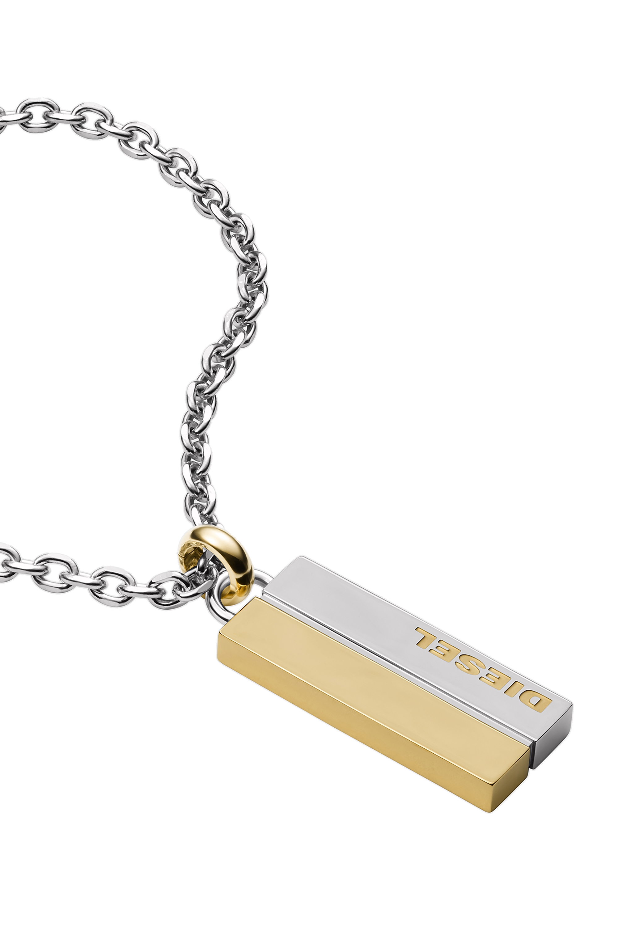 Shop Diesel Two-tone Stainless Steel Chain-link Pendant Necklace In Silver