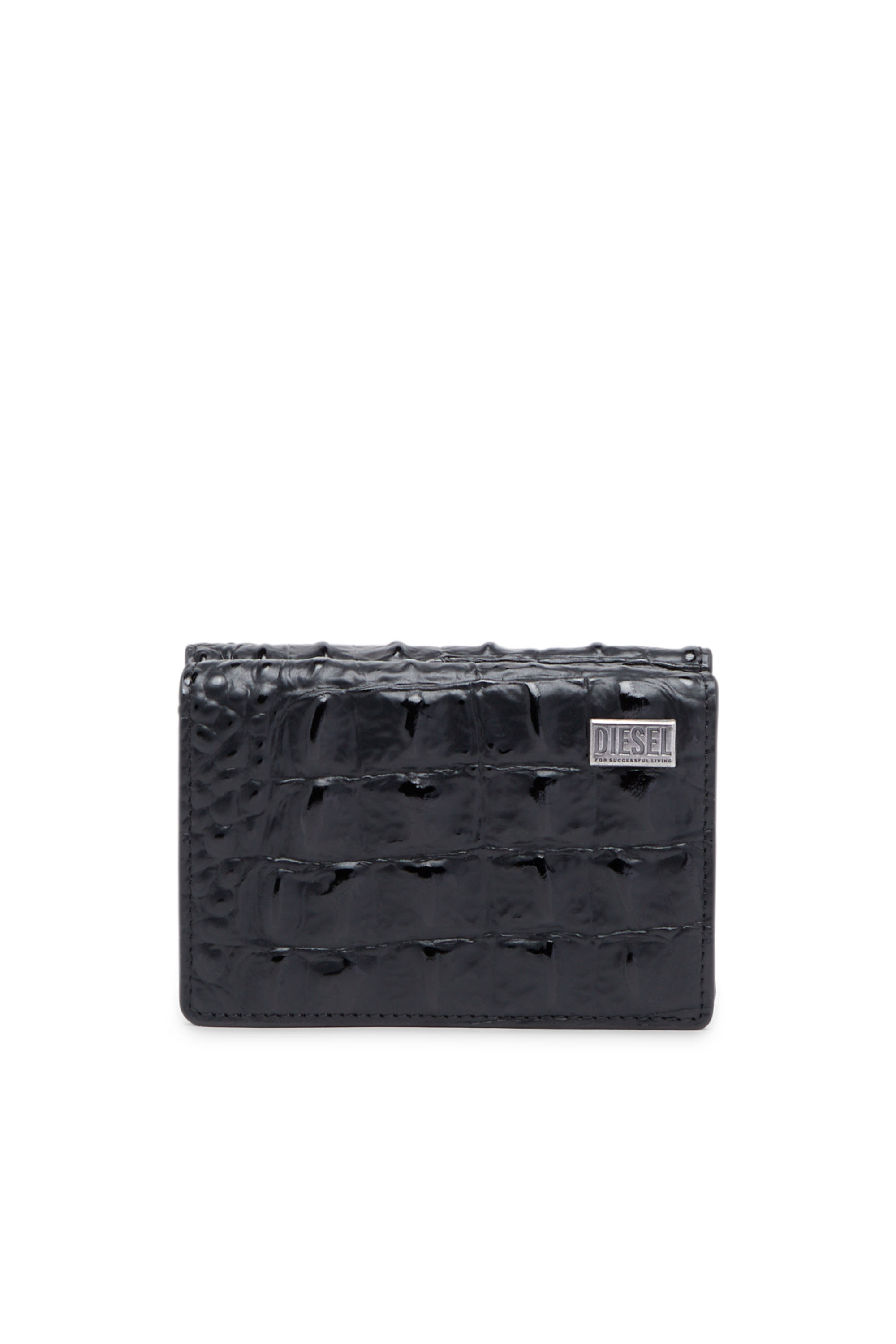 Diesel - Tri-fold wallet in croc-effect leather - Small Wallets - Man - Black
