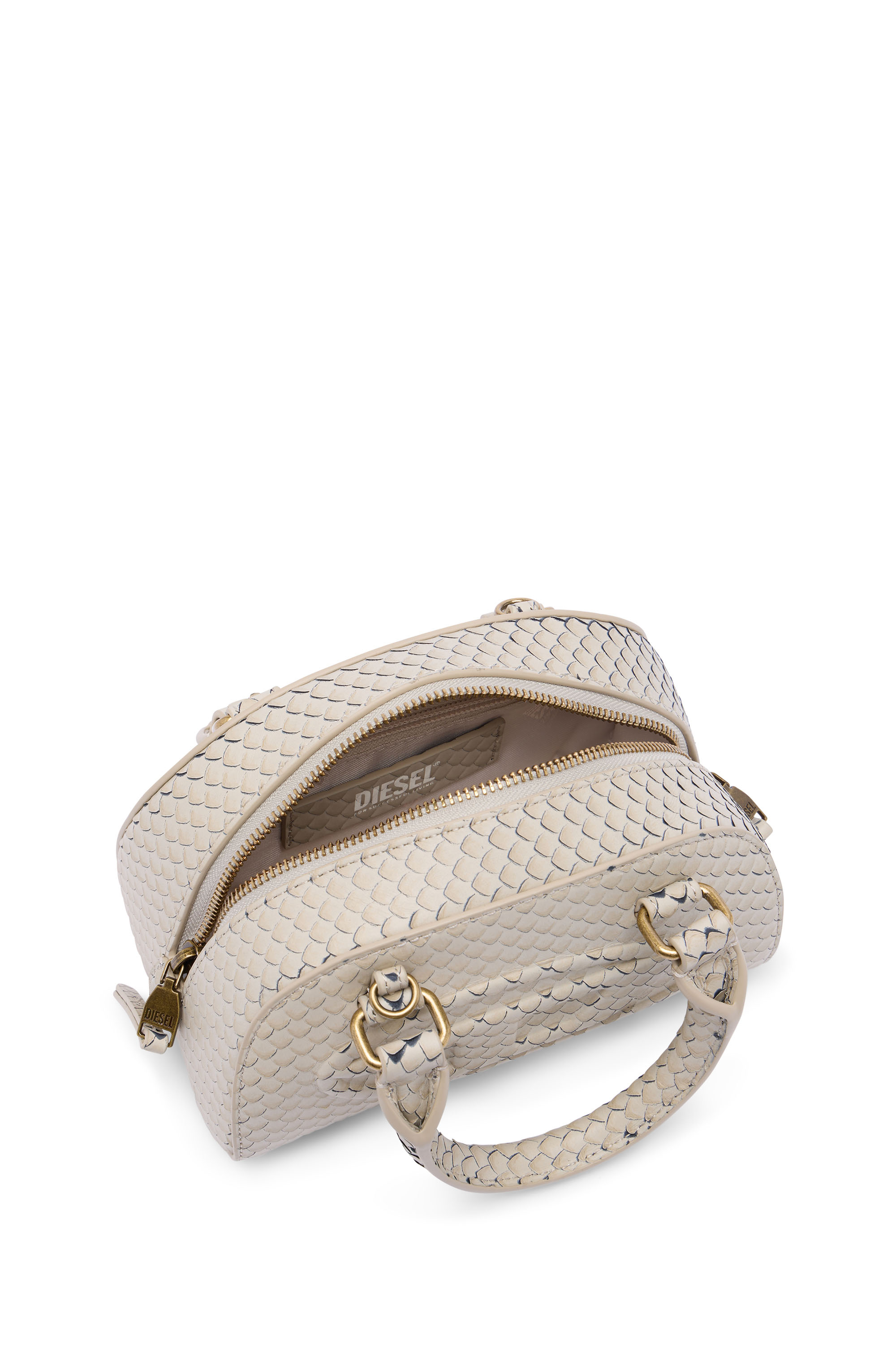 Diesel - 1DR DOME CROSSBODY, Woman's 1DR Dome-Mini bowling bag in snake-effect leather in Beige - 4