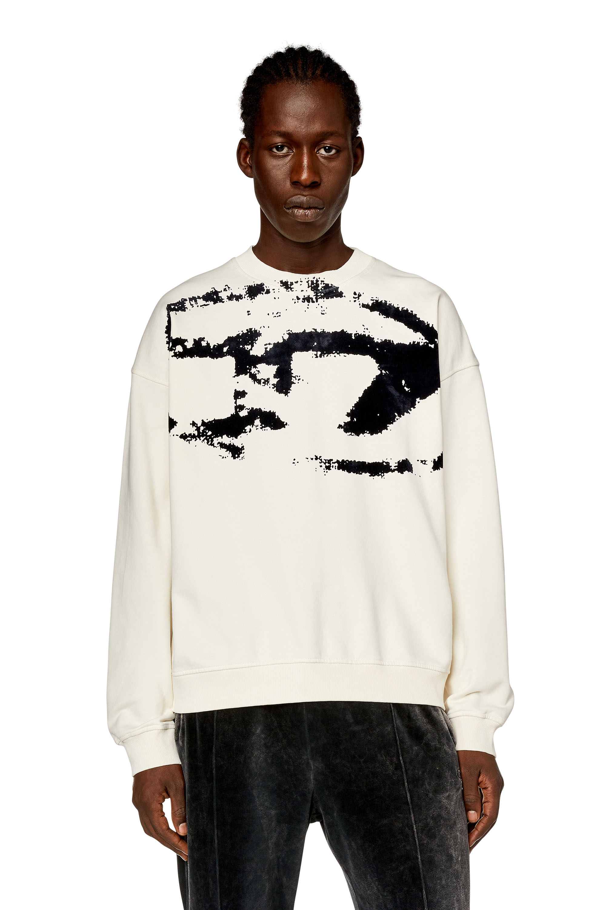 Diesel - Sweatshirt with distressed flocked logo - Sweaters - Man - Multicolor