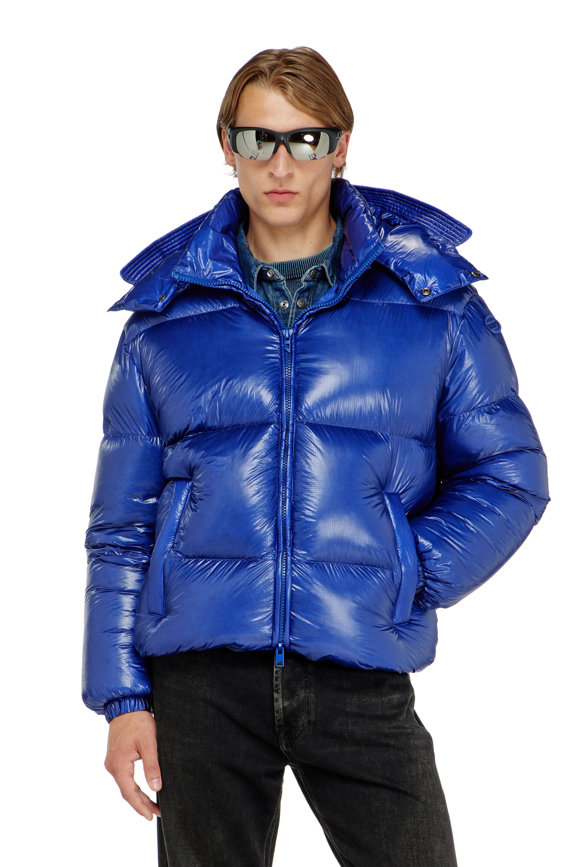 Diesel - Down puffer jacket with detachable hood - Winter Jackets - Man - Blue　ディーゼル - 取り外し可能なフード付きダウン パファー ジャケット - ウィンター ジャケット - 男性 - ブルー Diesel