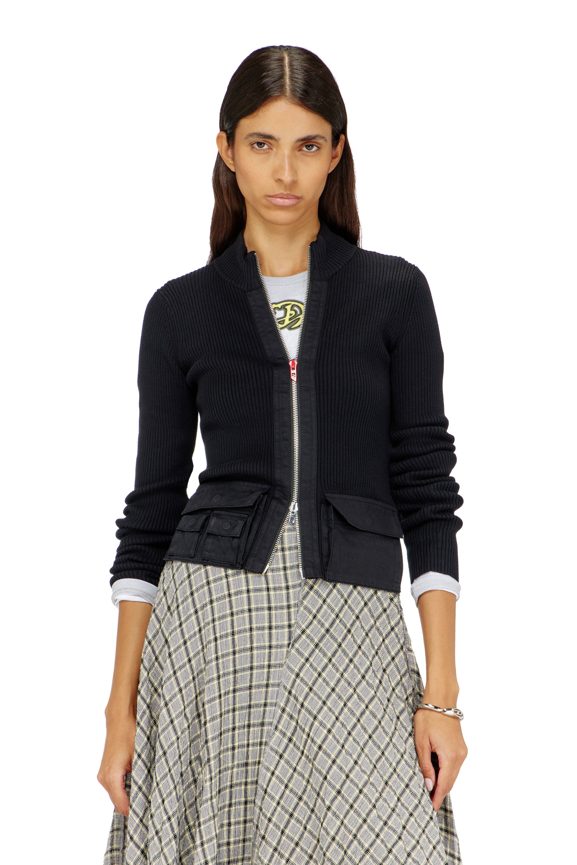 Diesel - Ribbed cardigan with cargo pockets - Knitwear - Woman - Black