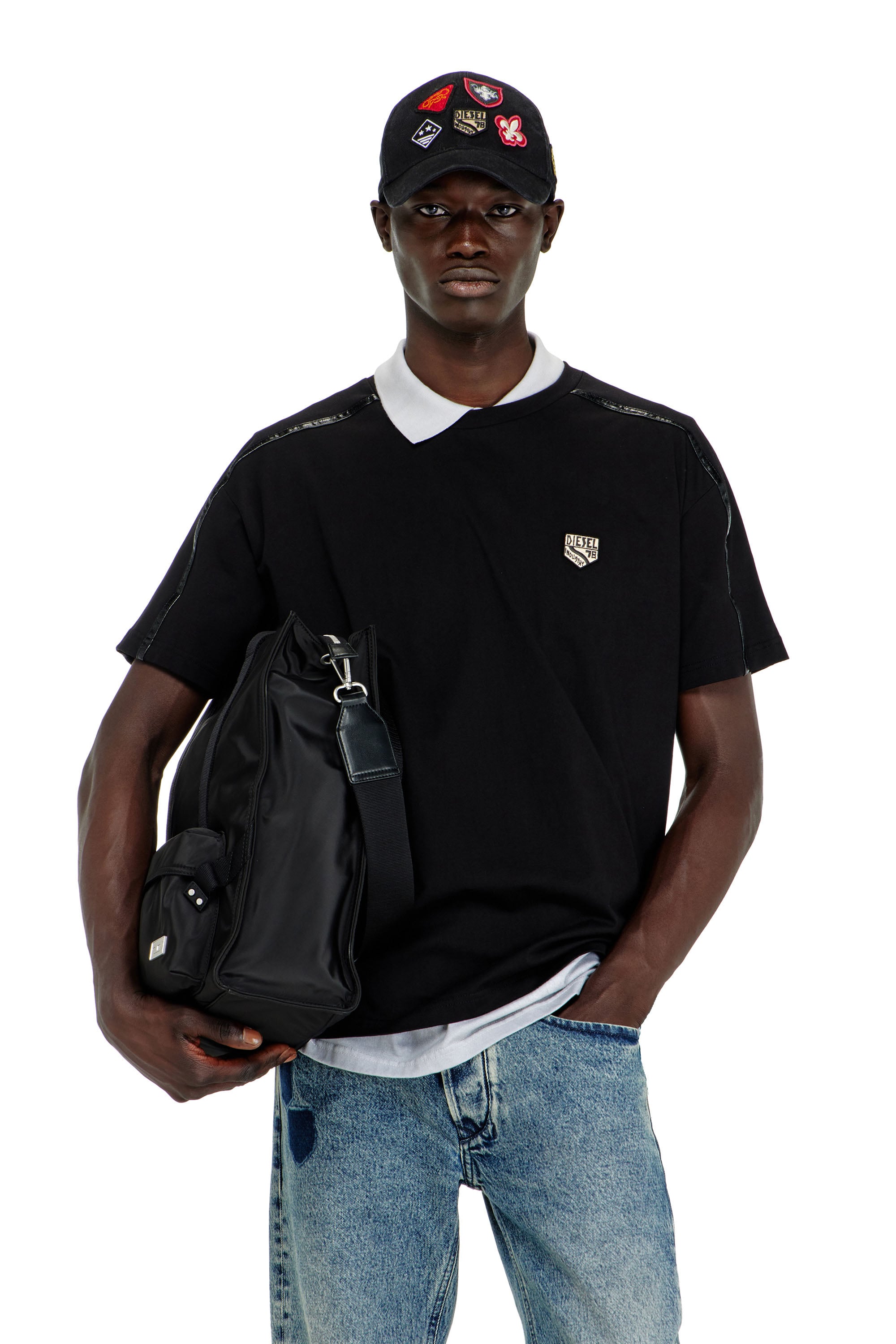 Diesel Homem Preto - T-Shirt With Contrast Trims And Logo Patch - T-Shirts - Man 3XL