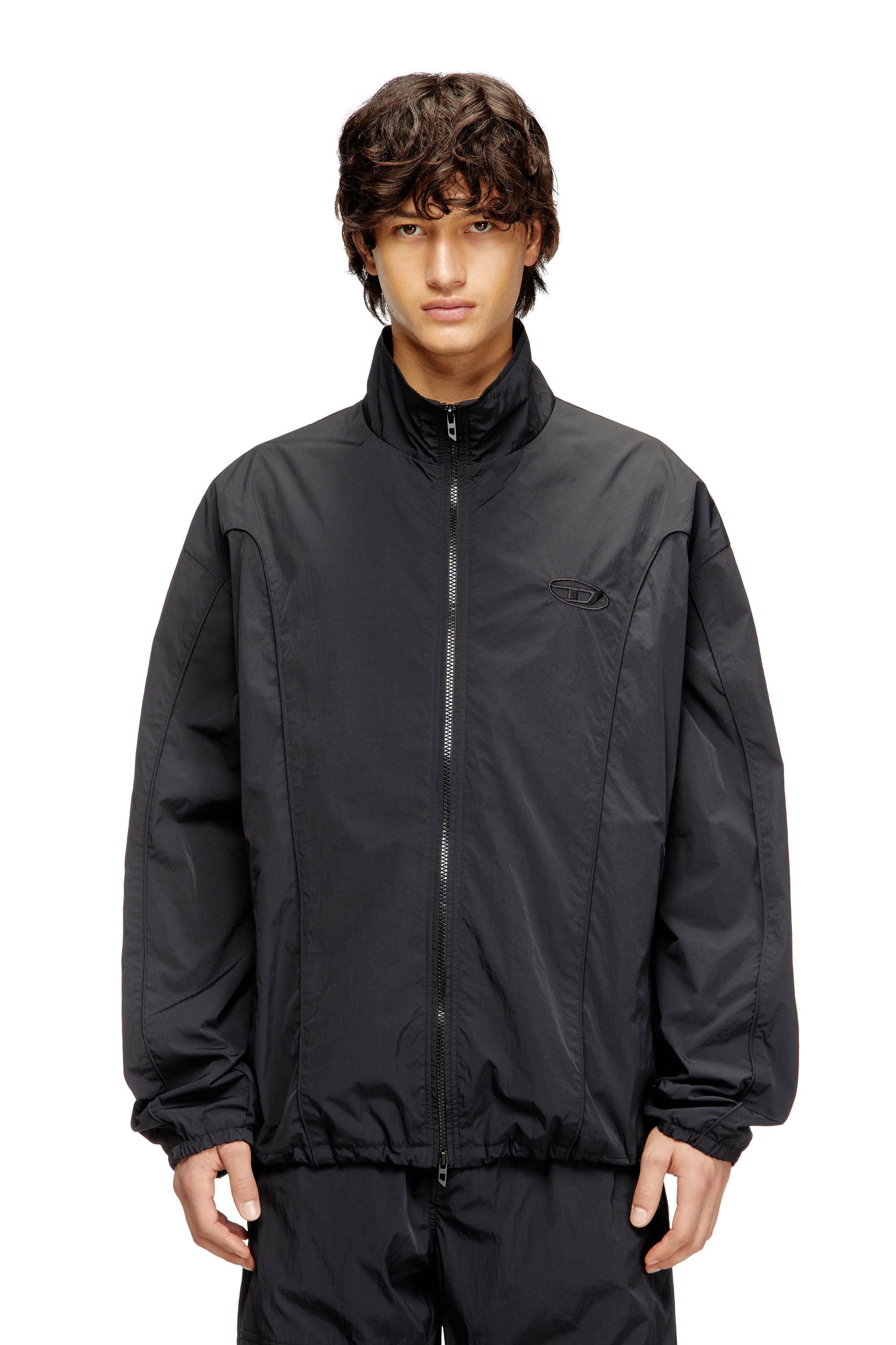 Diesel Men's Black - Crinkled-Nylon Jacket With Piping - Jackets - Man Size 56