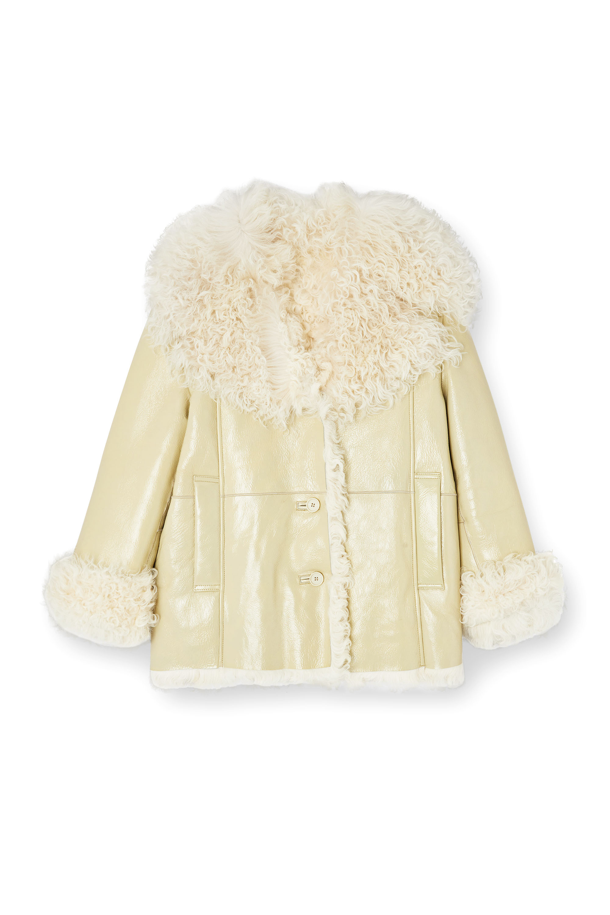 Diesel - L-ACONIC, Woman's Patent shearling jacket in Beige - 3