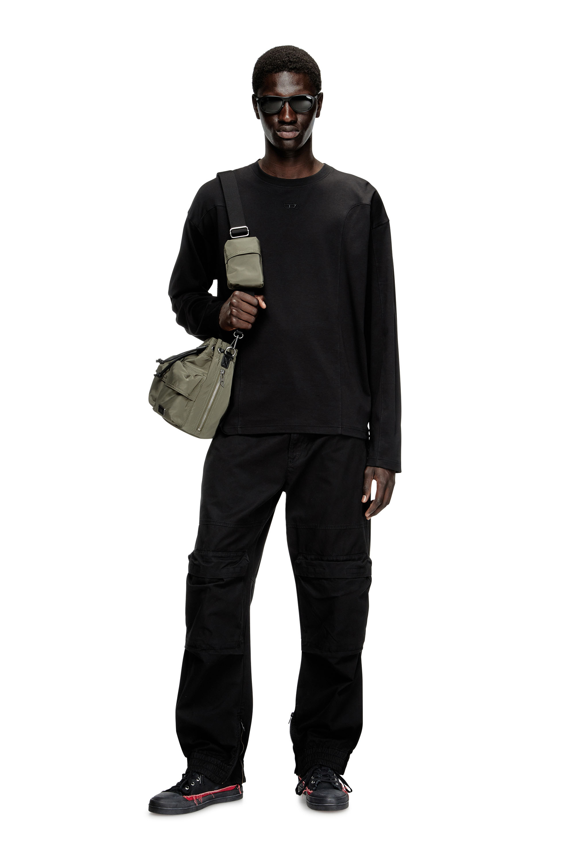 Diesel - S-D-VERSE MID II, Man's S-D-Verse-Distressed high-top sneakers in canvas in Black/Red - 2