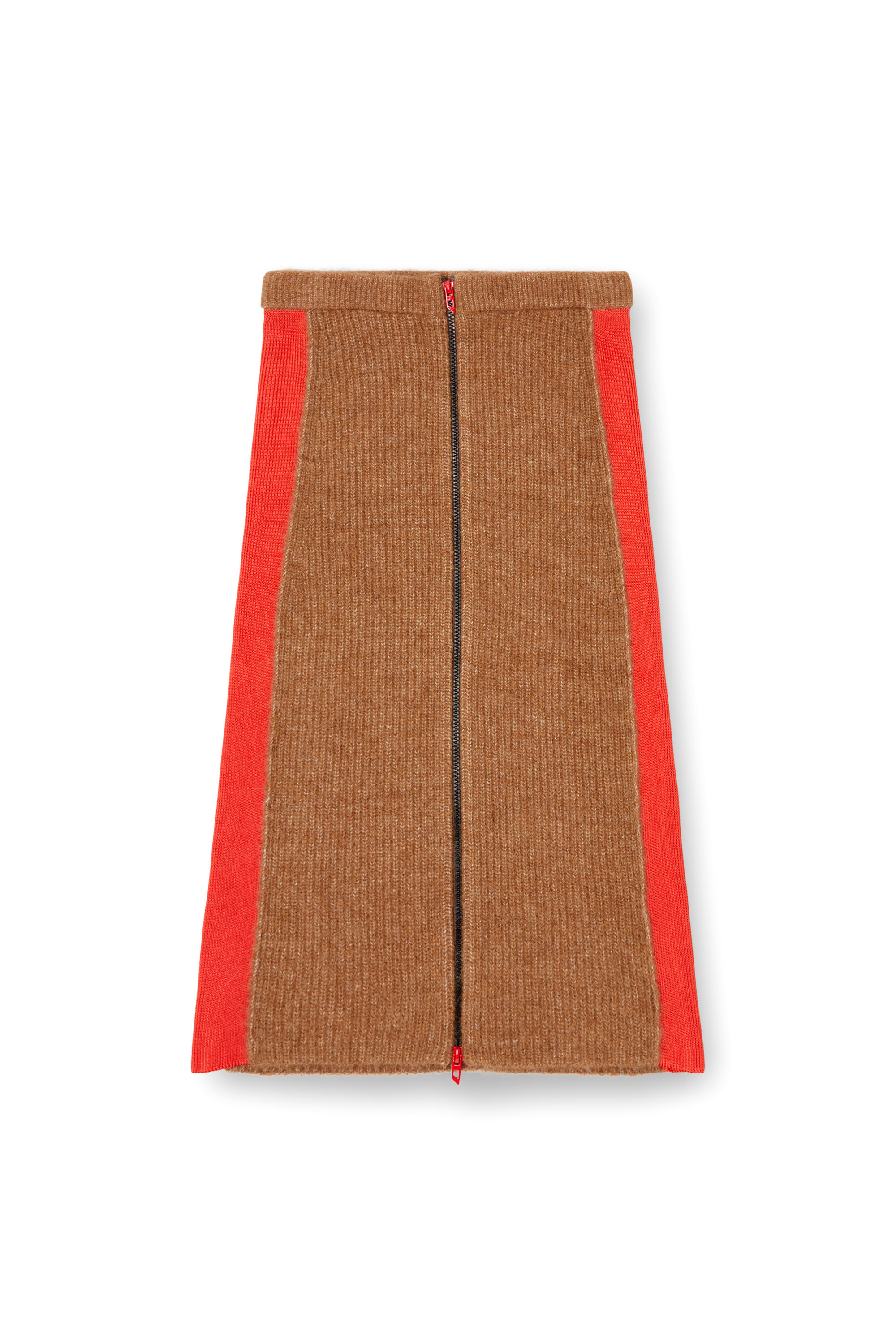 Diesel - M-LOUSI, Woman's Midi skirt in alpaca with front zipper in Brown - 3