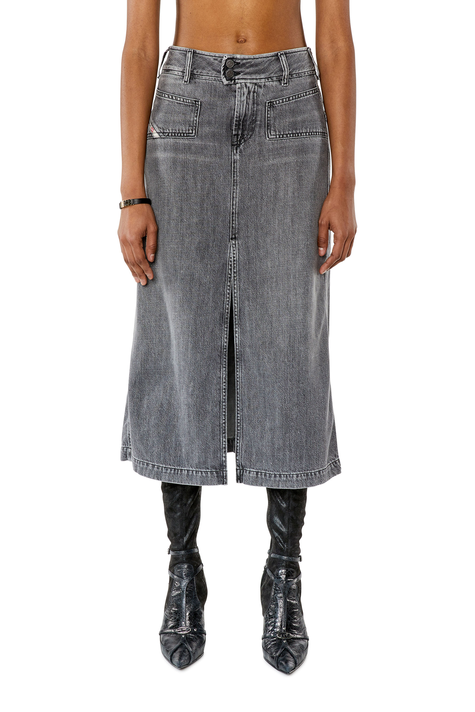 Diesel - Denim midi skirt with slit - Skirts - Woman - Grey
