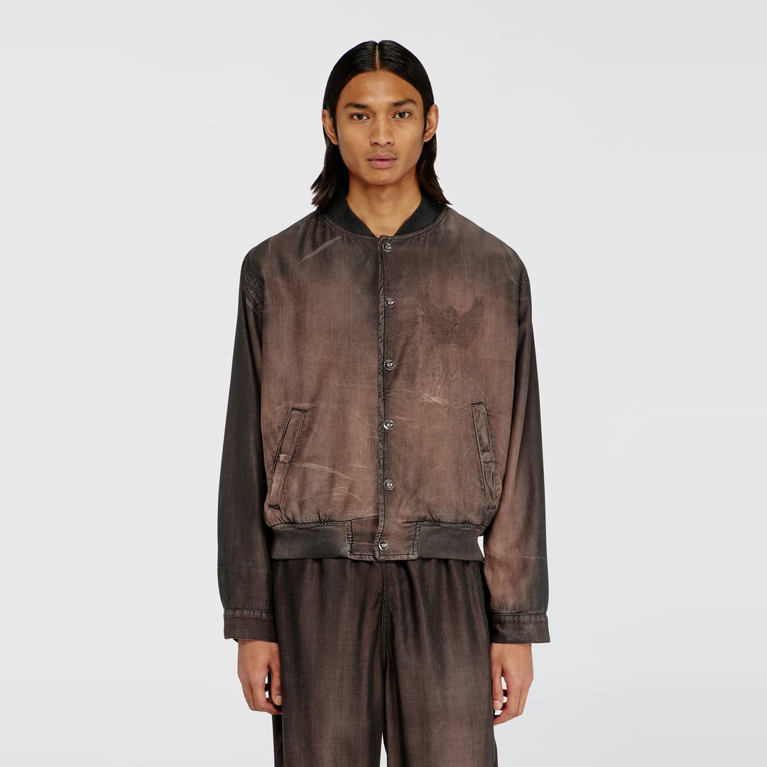 Diesel - Bomber jacket in fluid coated denim - Denim Jackets - Man - Brown