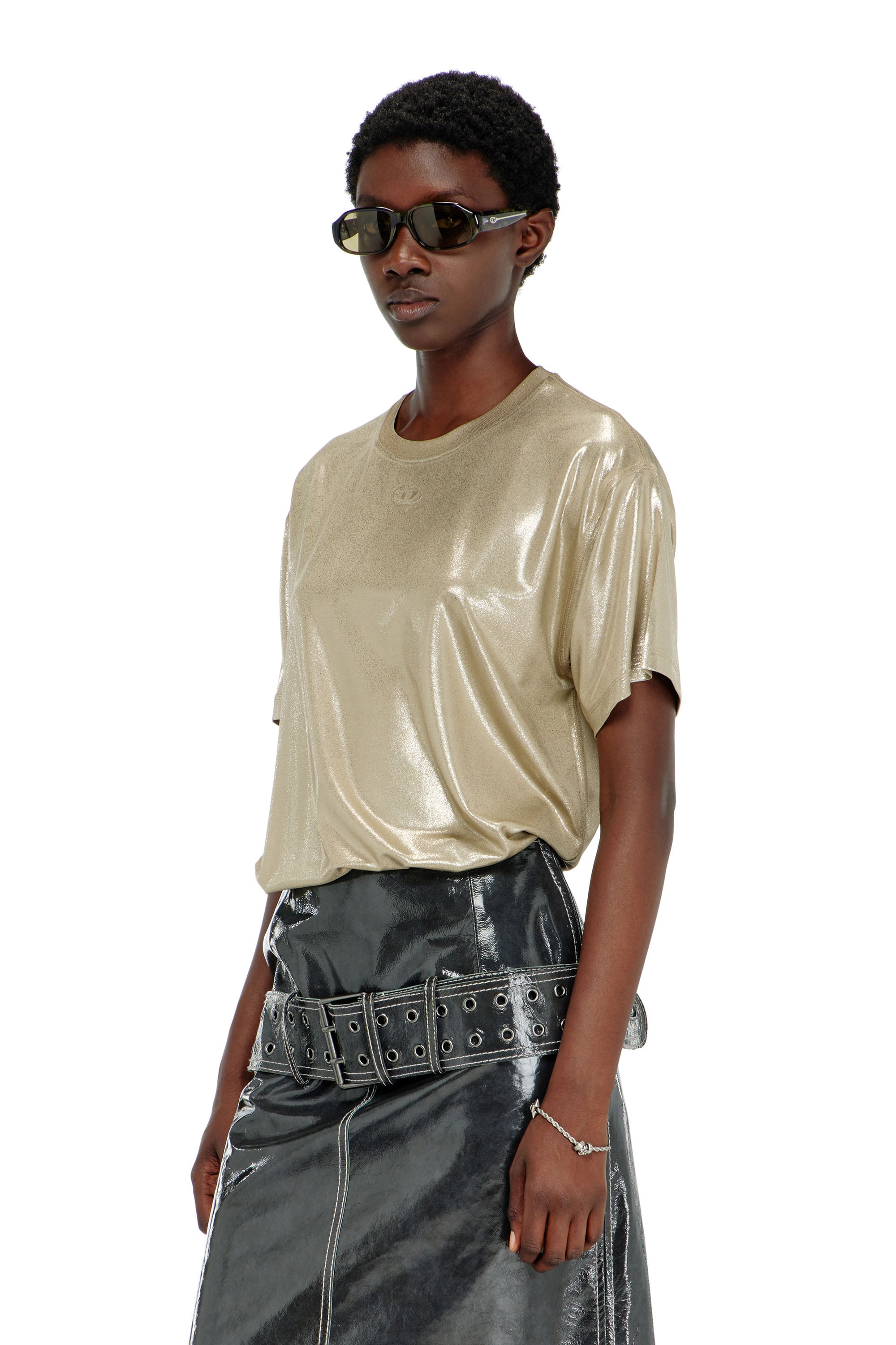 Diesel Damen Beige - Jersey-T-Shirt Mit Metallic-Finish - T-Shirts Extra Klein