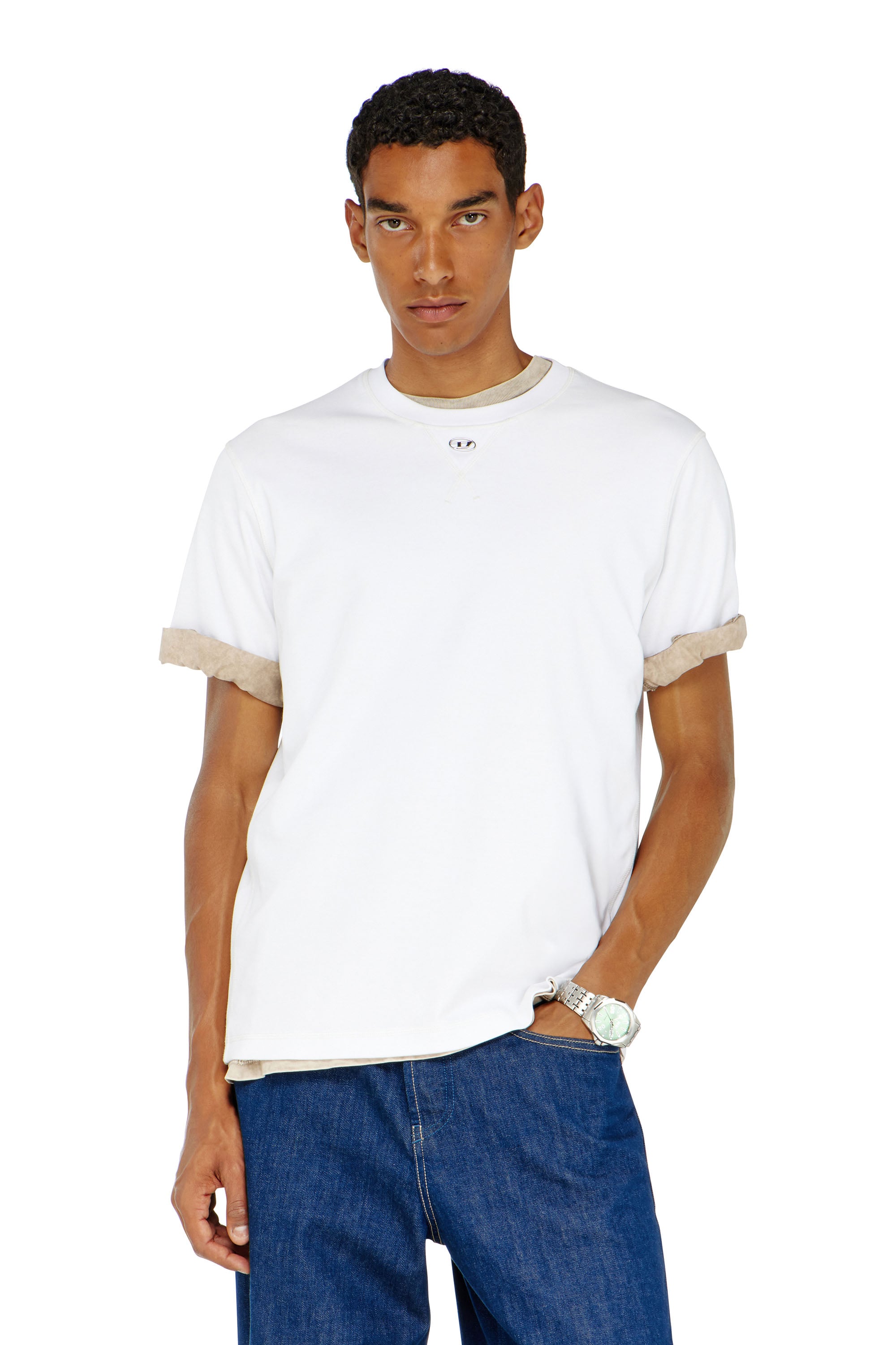 Diesel Herr Vit - Regular T-Shirt With Crew Neck And Oval D - T-Shirts - Man Extra Små