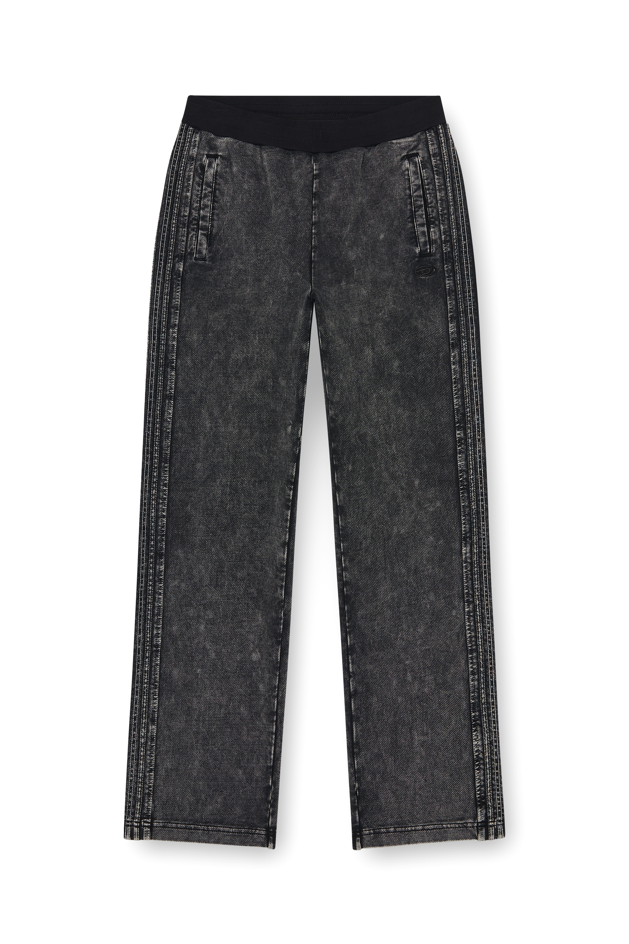 Diesel - P-ALT, Man's Denim-look sweatpants with side bands in Black - 4