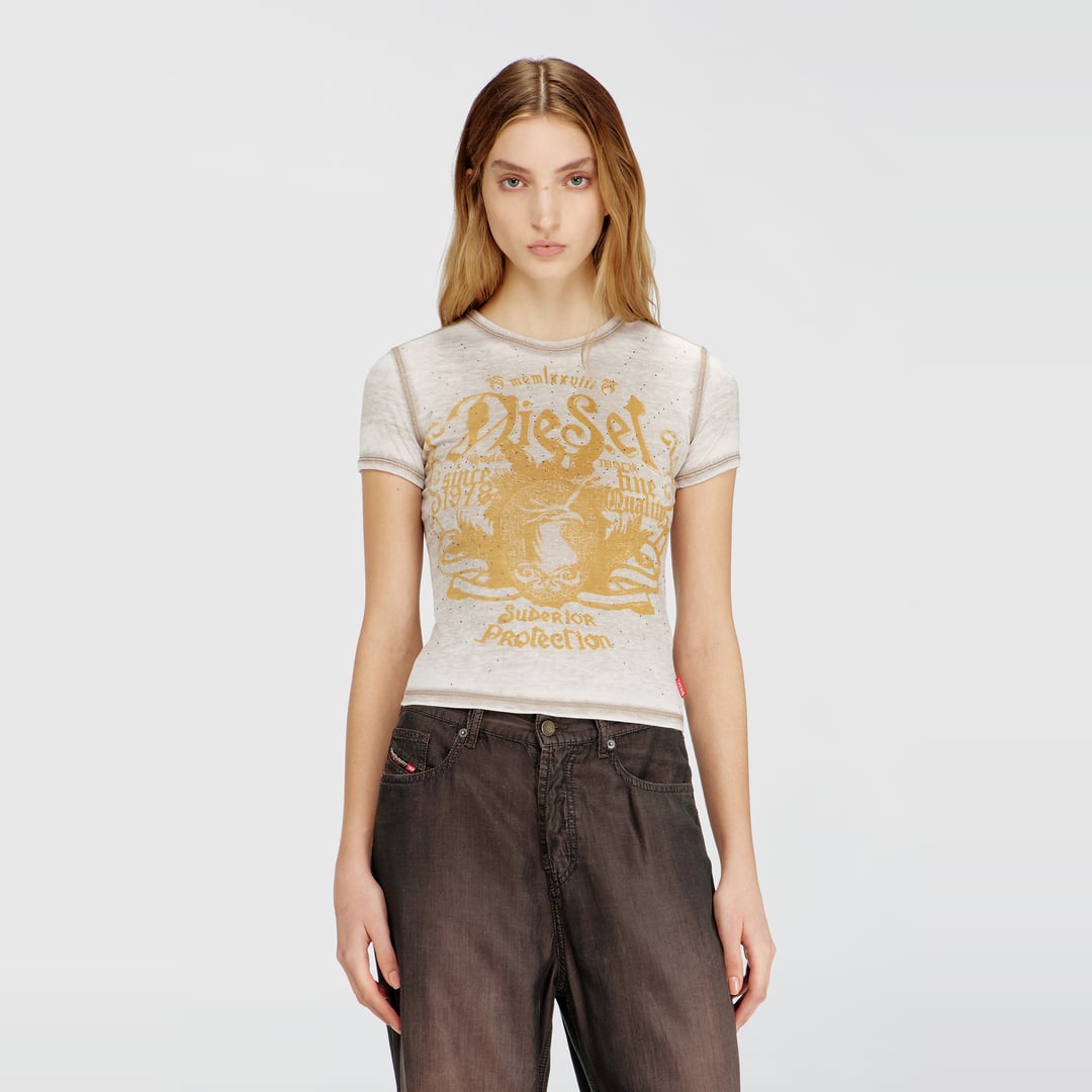 Diesel - Slim jersey T-shirt with print and studs - T-Shirts - Woman - Multicolor