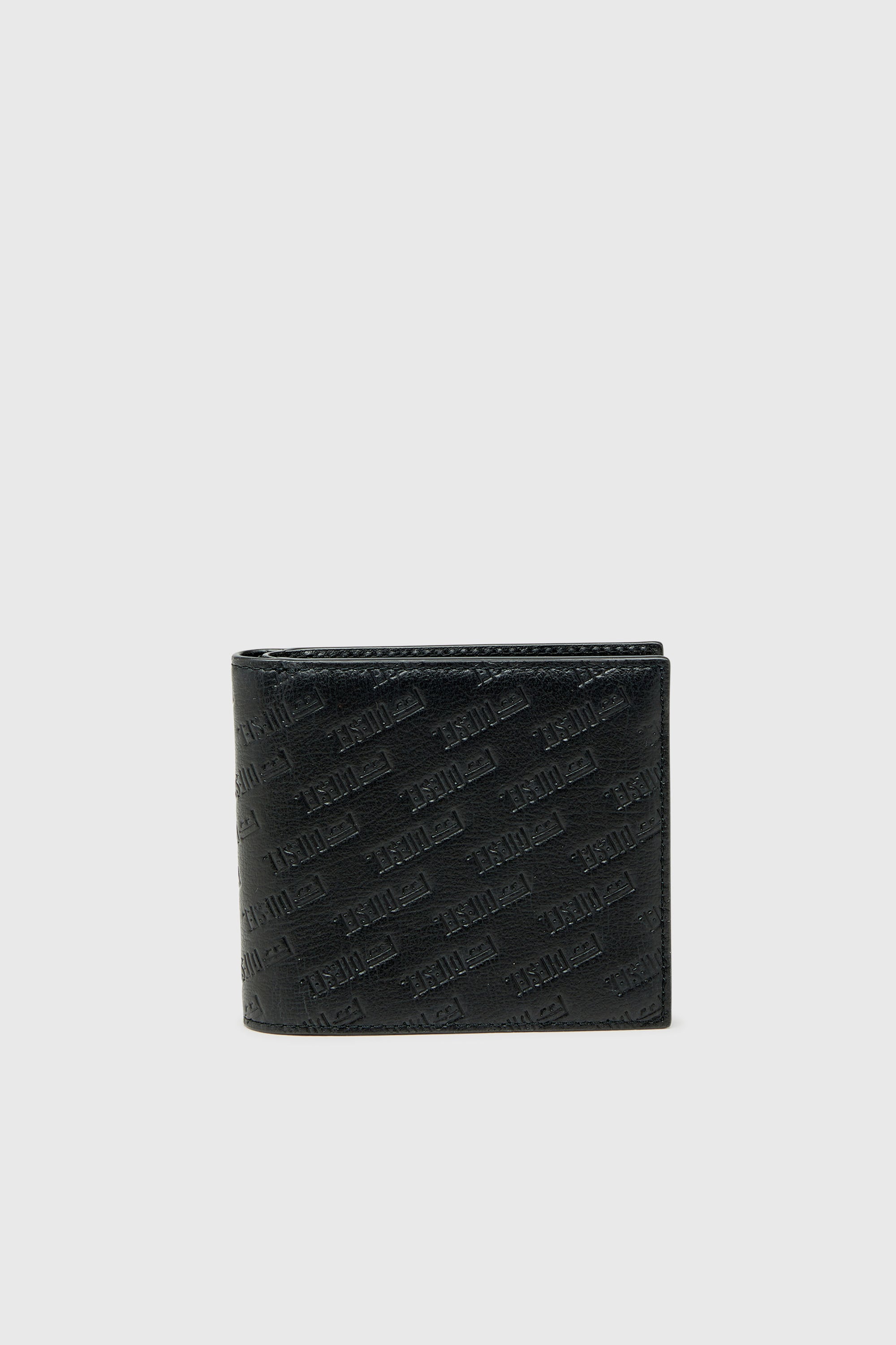 Diesel – Leather bi-fold wallet with all-over embossed logo – Small Wallets – Man – Black