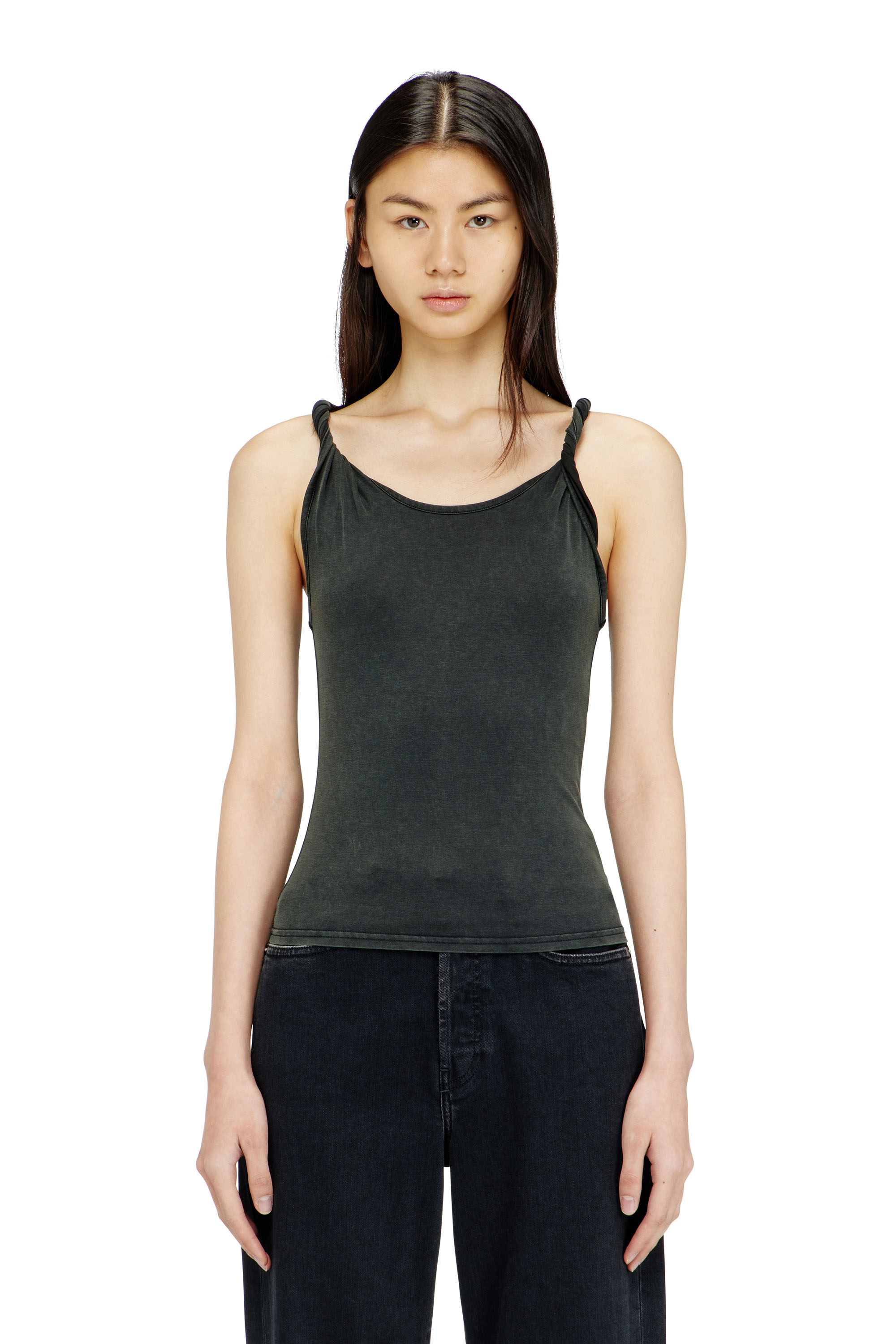 Diesel Women's Grey - Tank Top With Twisted Straps - T-Shirts - Woman Extra Small