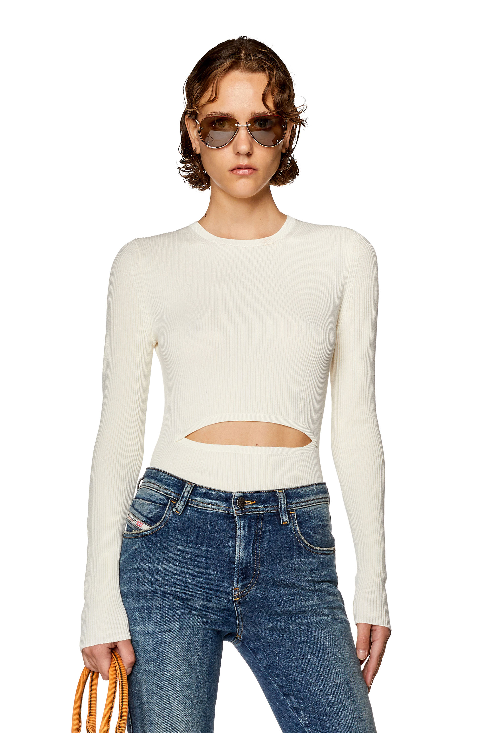 Diesel Top In Misto Lana Con Cut Out In White