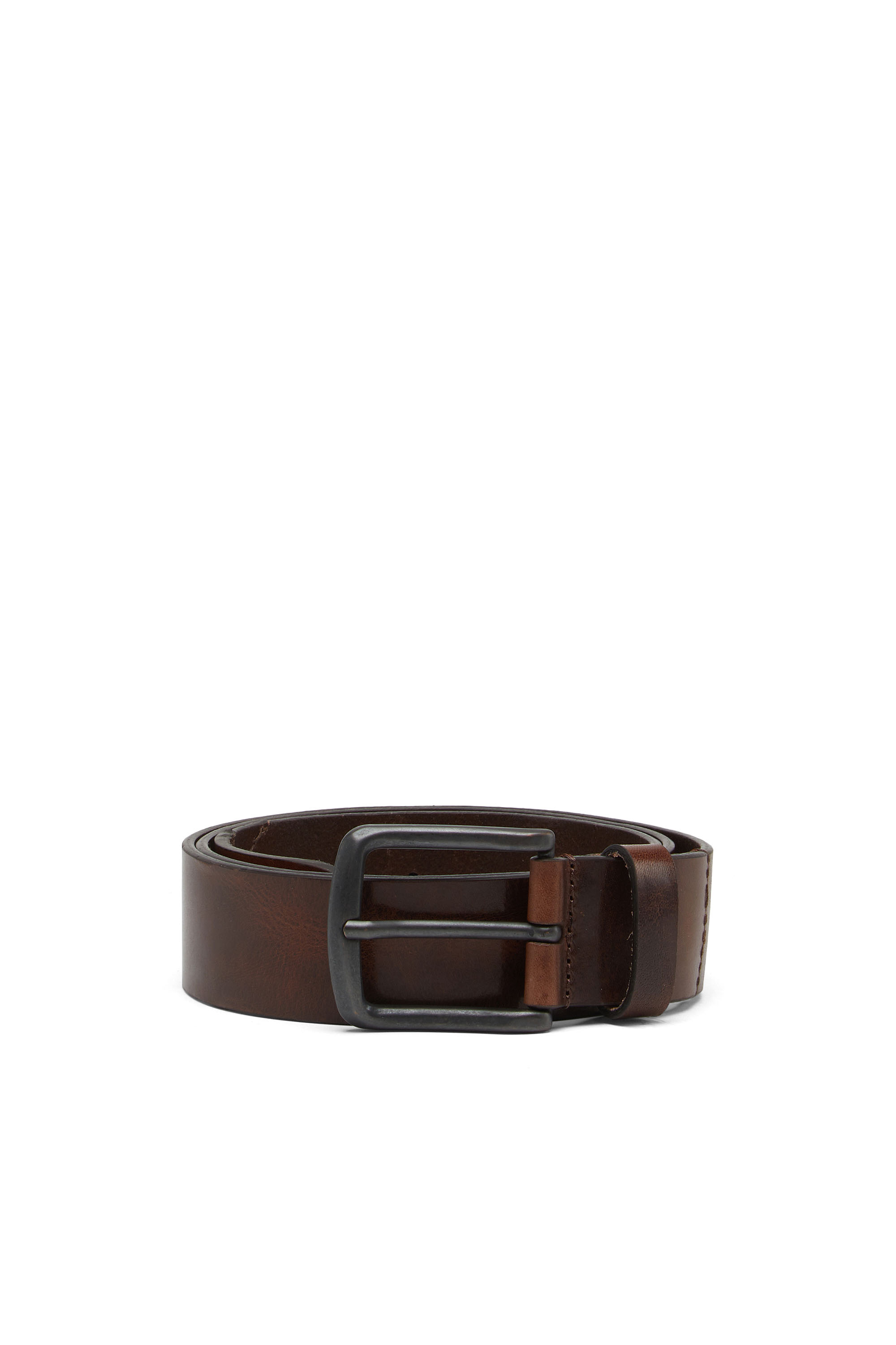 Diesel Treated Leather Belt With  Logo In Brown