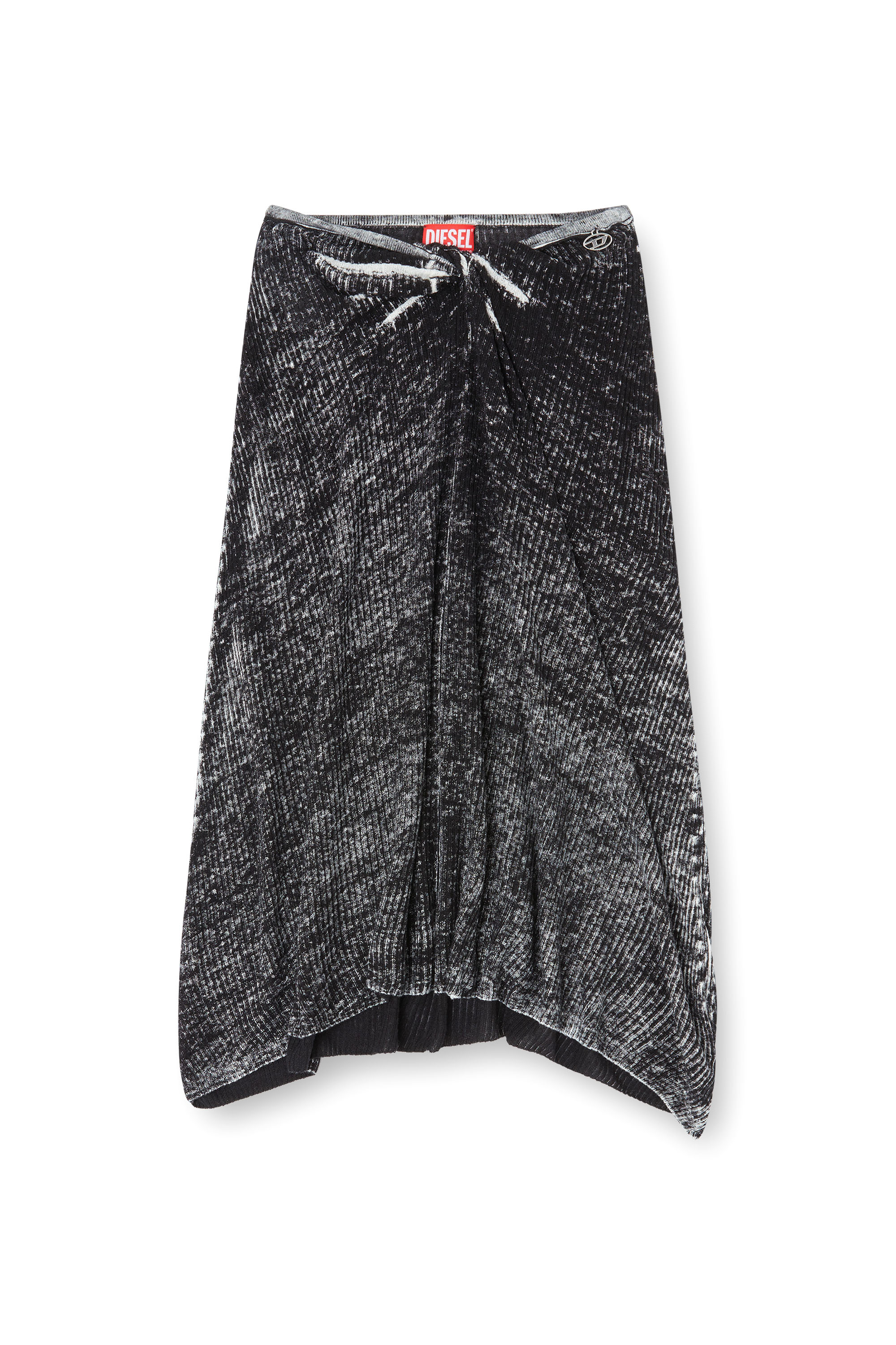 Diesel - M-LIVETTE, Woman's Midi skirt in reverse-print linen knit in Black - 4