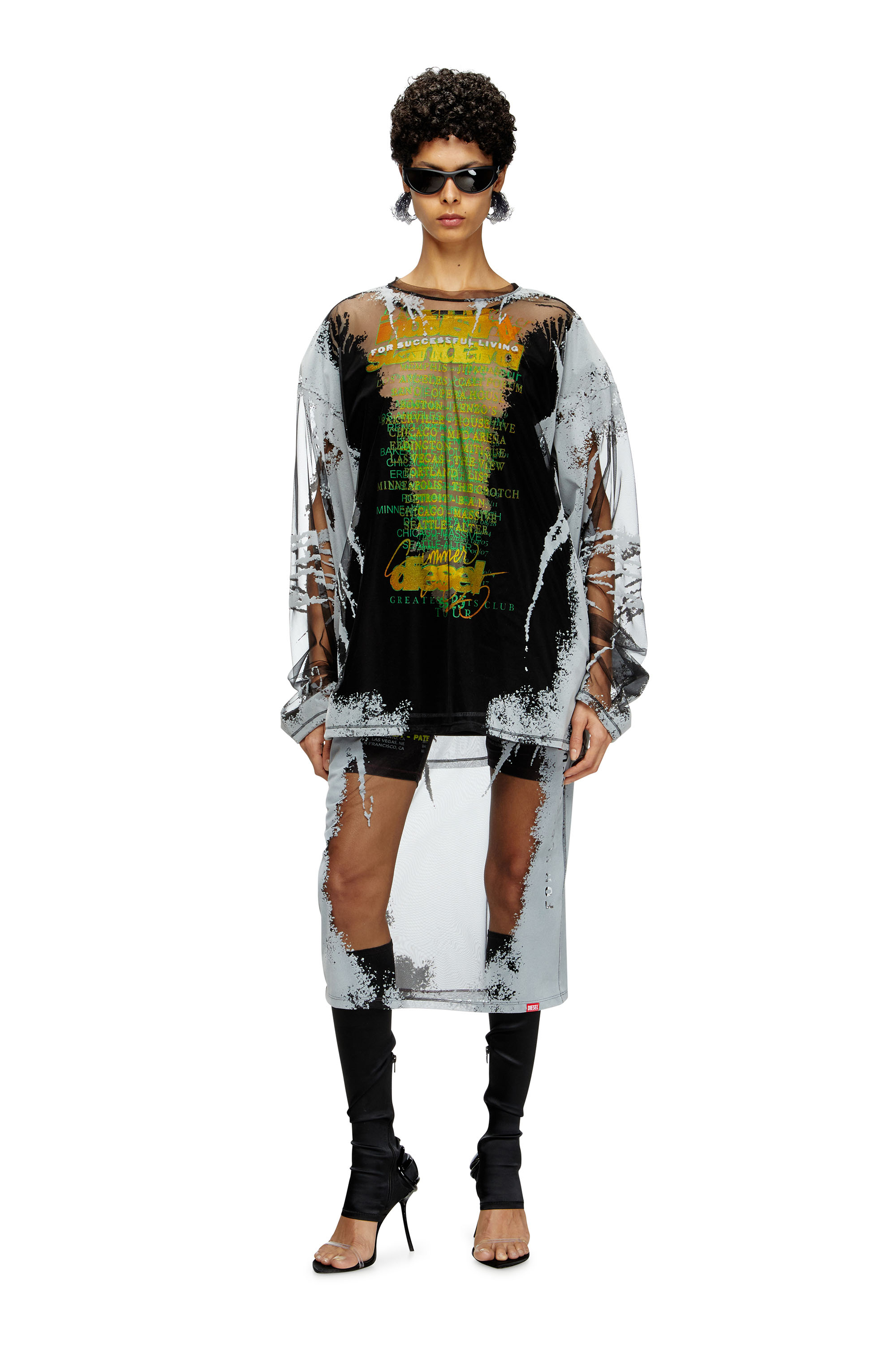 Diesel - T-HASSAN-LS-A, Unisex's Long-sleeve nylon T-shirt with lyrics print in Black - 4