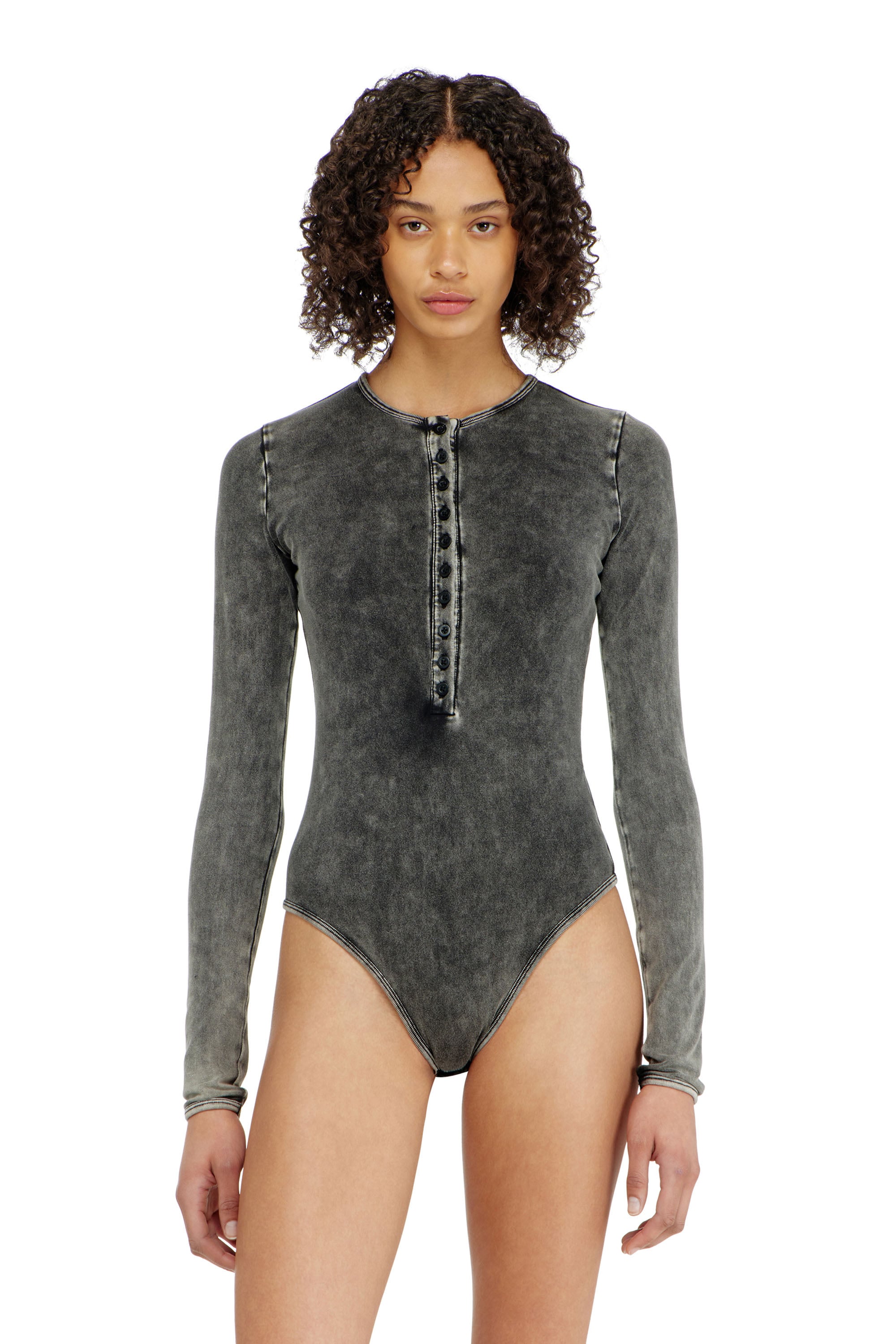 Diesel Body En Coton À Boutons Devant Bodys Femme Gris Grand
