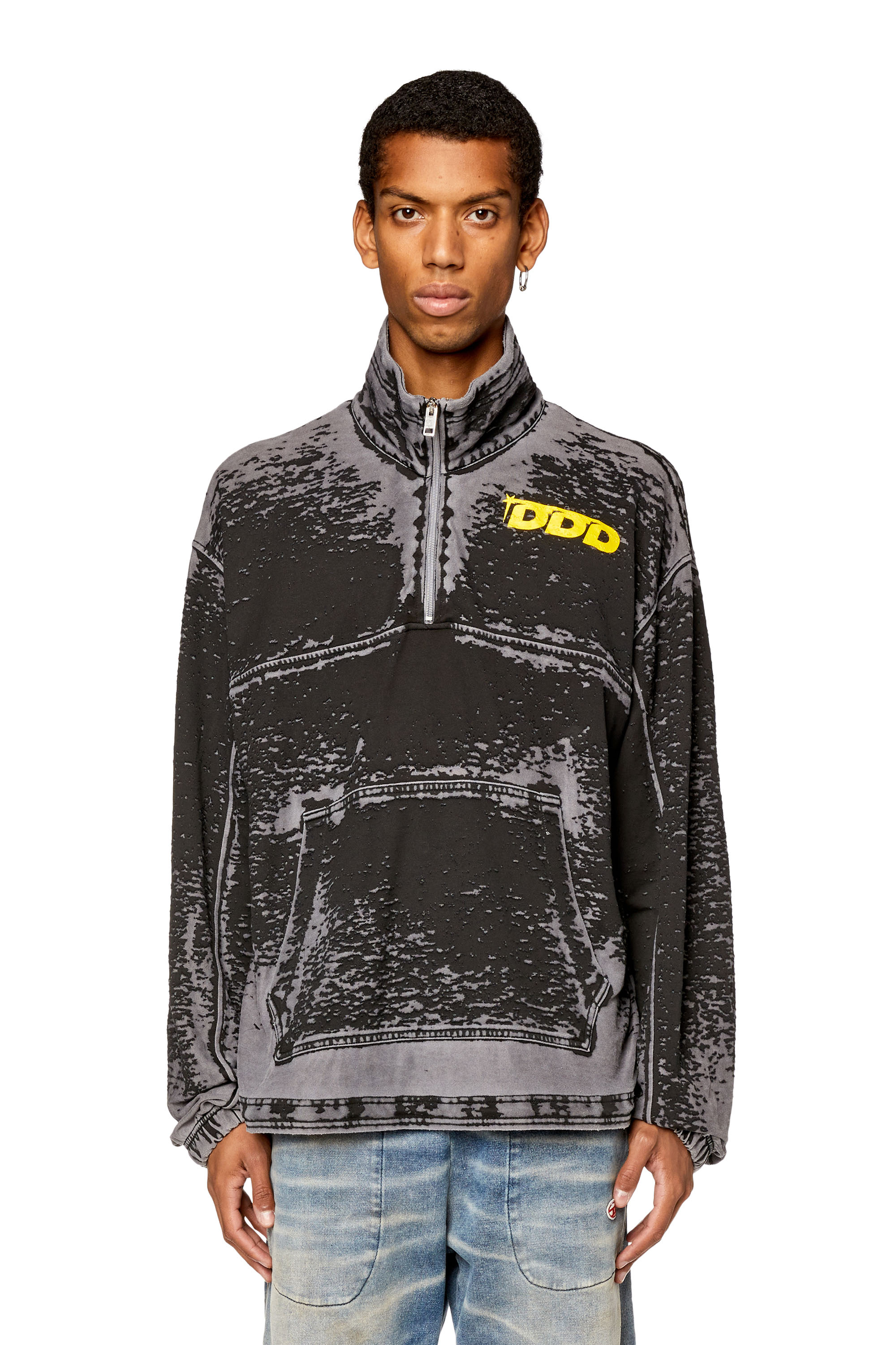 Diesel - Oversized burnout half-zip sweatshirt - Sweaters - Man - Black
