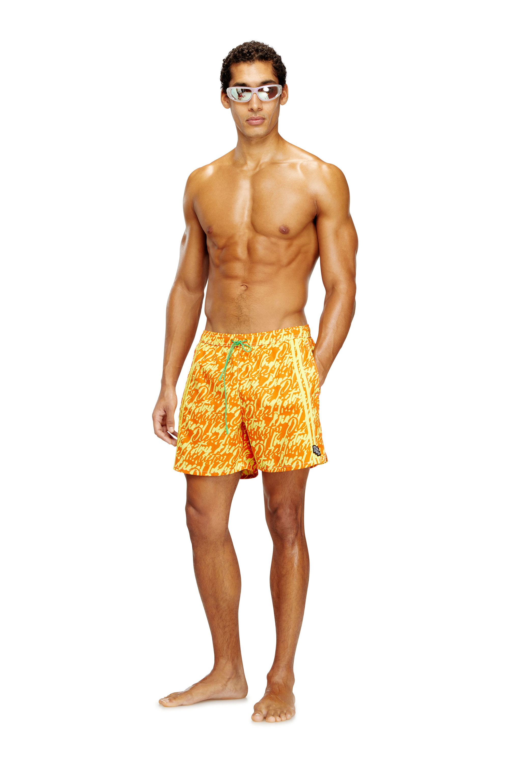 Diesel - SOCCER-41-D-POP, Man's Swim shorts with all-over logo print in Yellow - 1