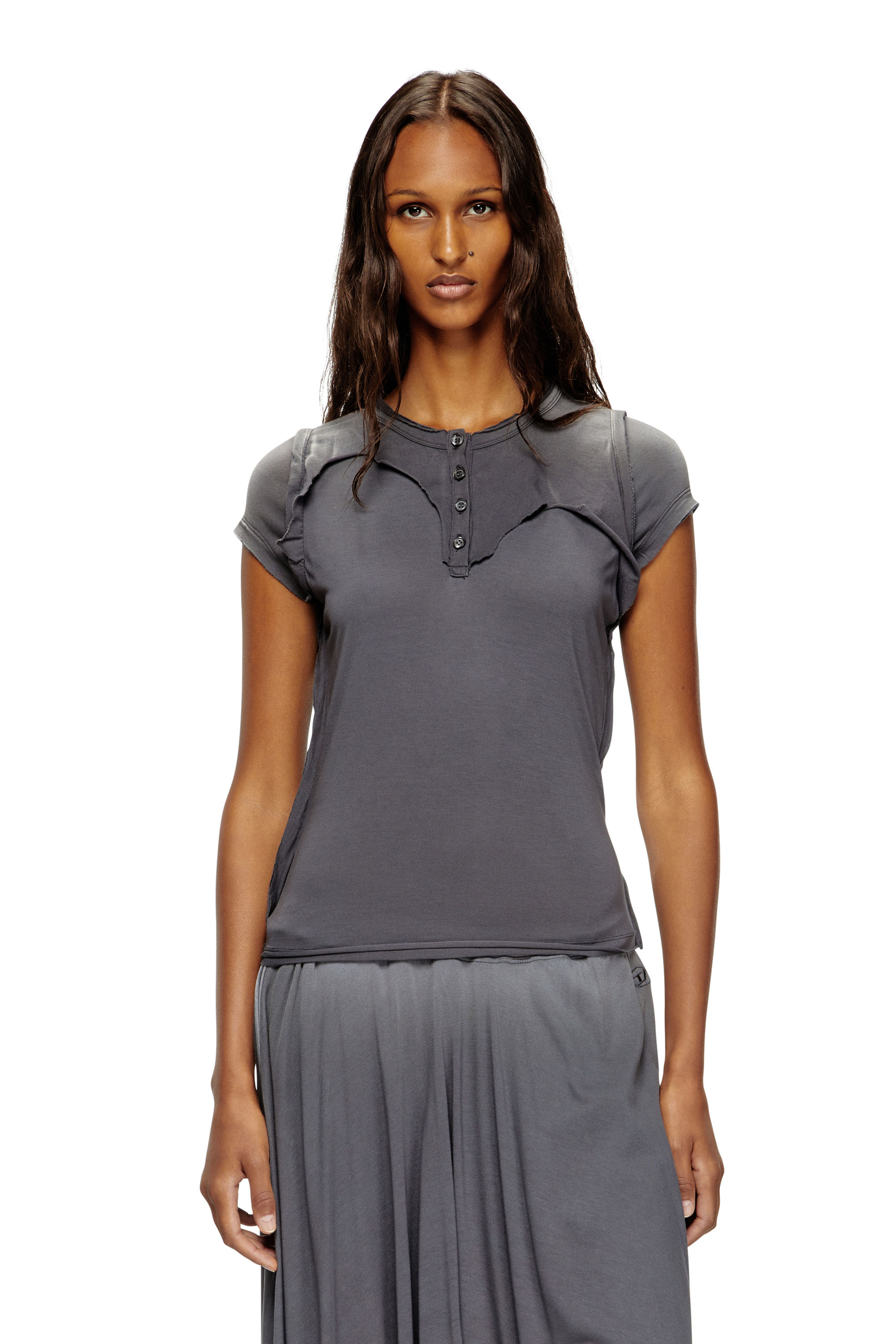 Diesel Henley T-shirt With Peel-off Effect In Gray