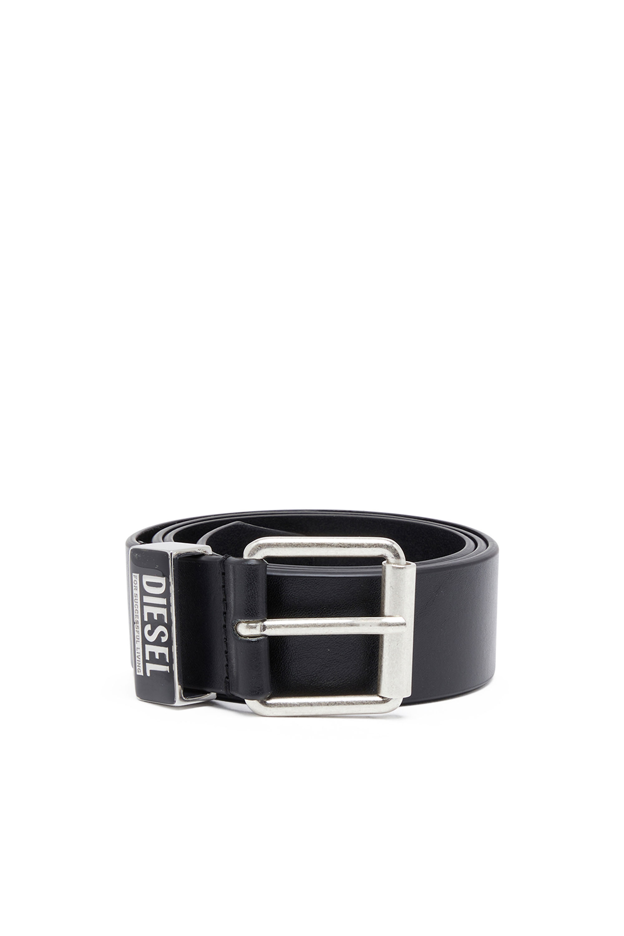 Diesel - Leather belt with enamelled logo loop - Belts - Man - Black