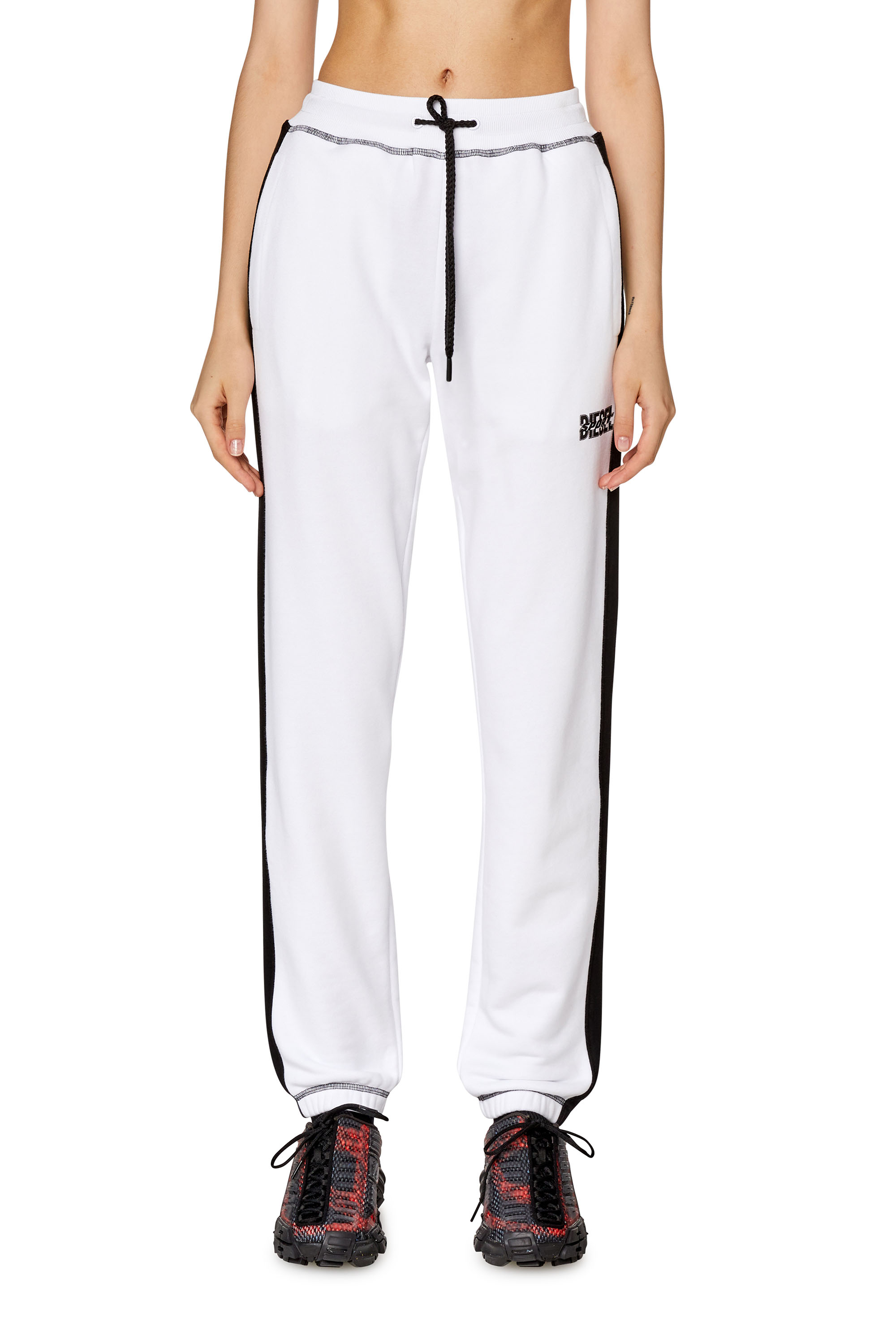 Diesel - Pantalones deportivos de mezcla de algodón con bandas laterales - Pantalones - Mujer - Blanco