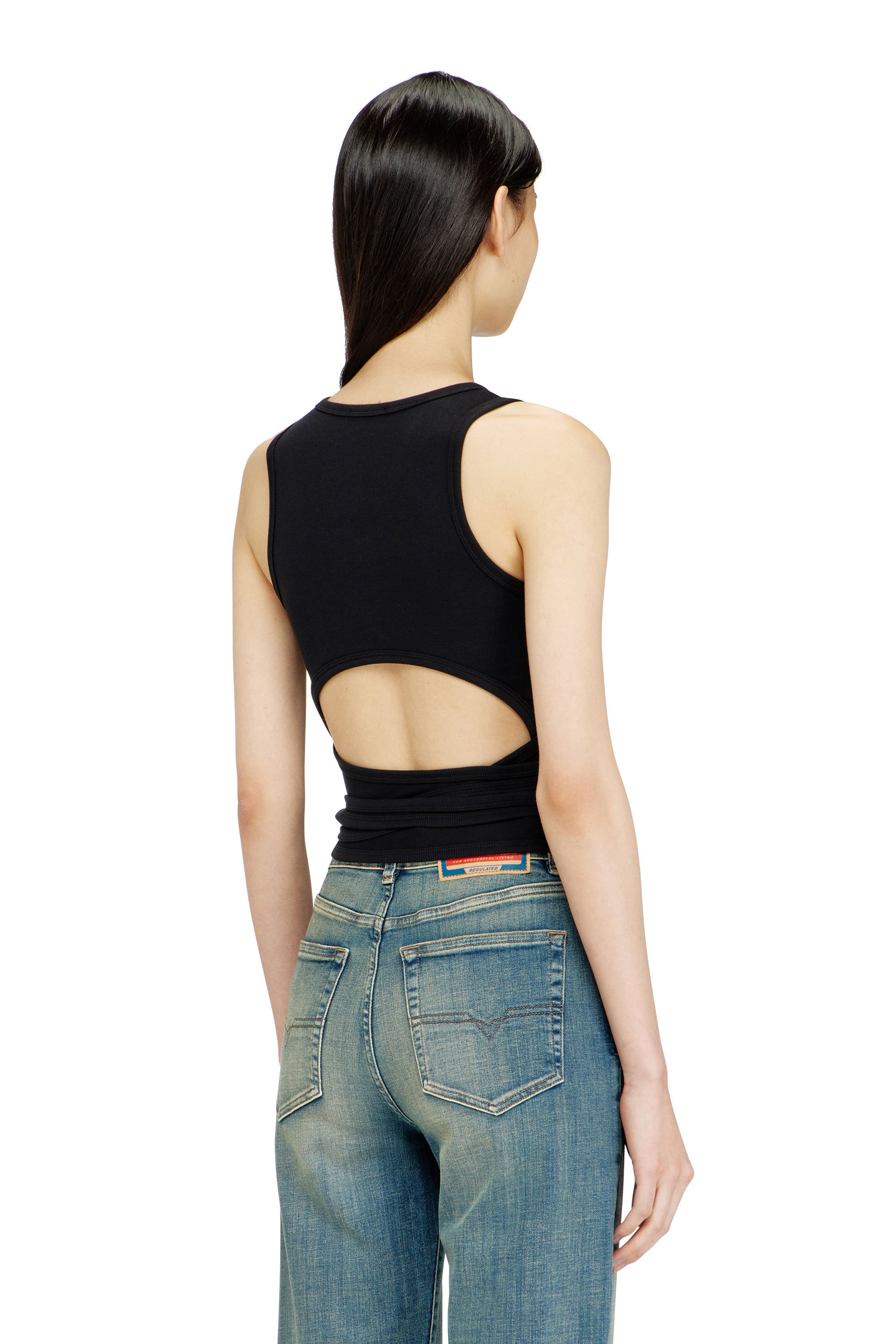 Diesel - T-ANKY-TAIL-S1, Woman's Crop top with wrap-around design in Black - 4
