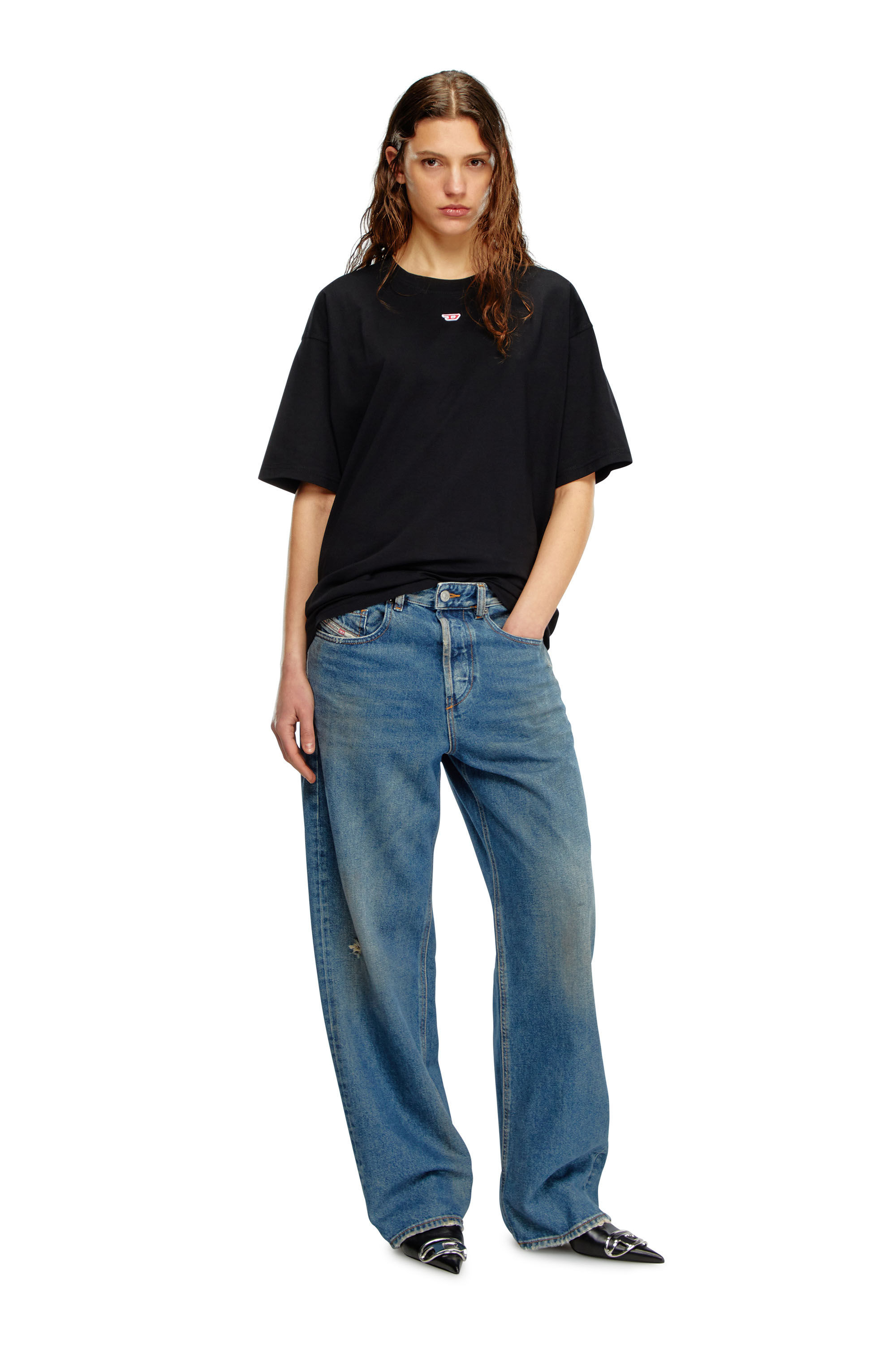 Diesel - T-BOXT-D, Unisex's T-shirt with embroidered D patch in Black - 4