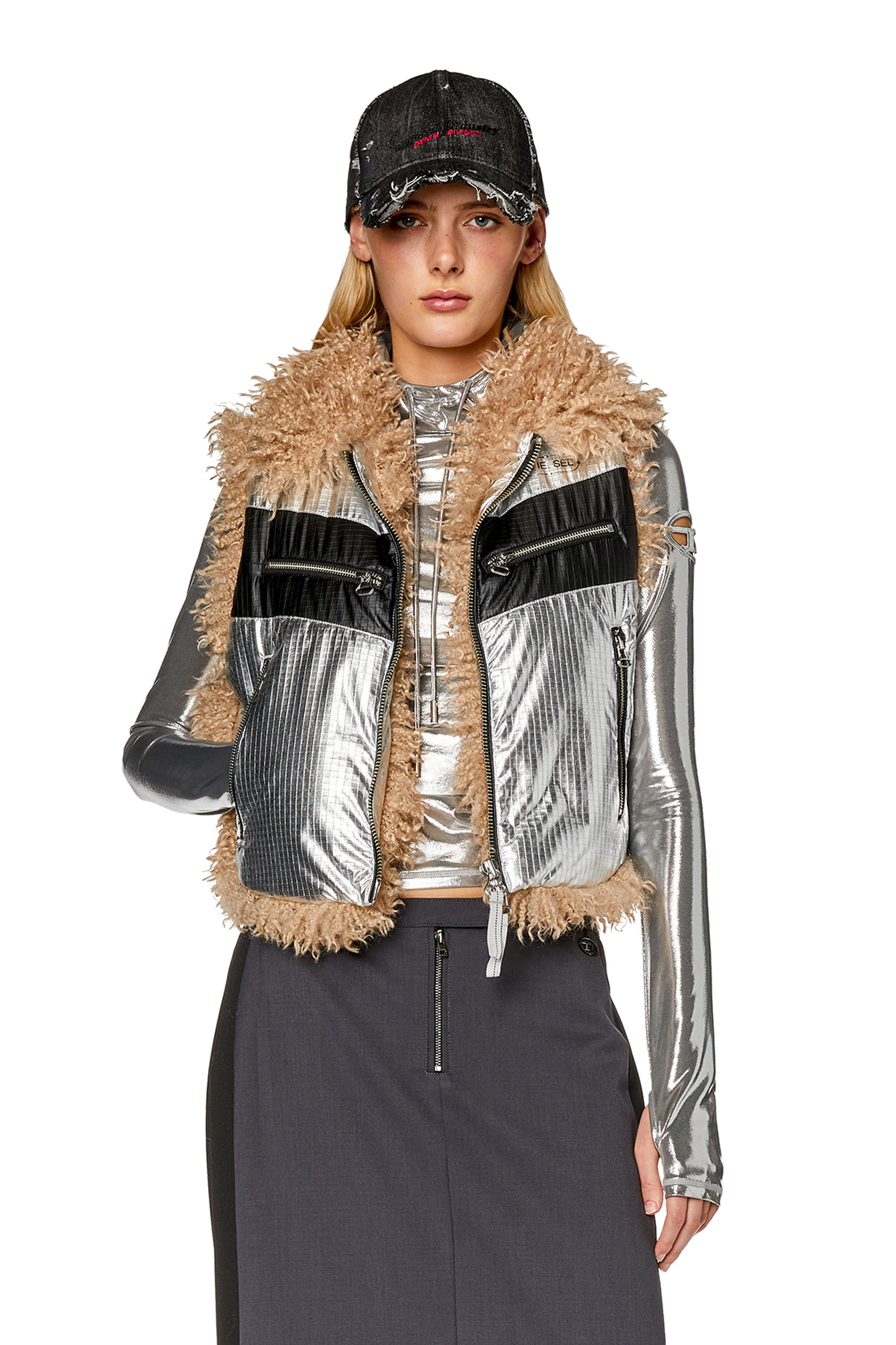 Diesel - Vest in foil-coated ripstop - Winter Jackets - Woman - Silver