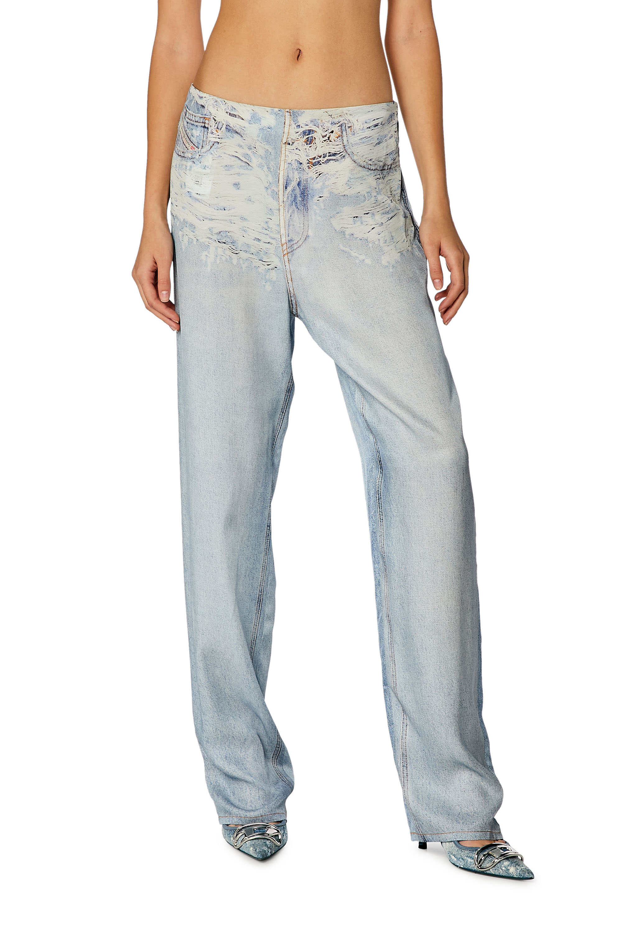 Diesel - Fluid pants with denim print - Pants - Woman - Blue