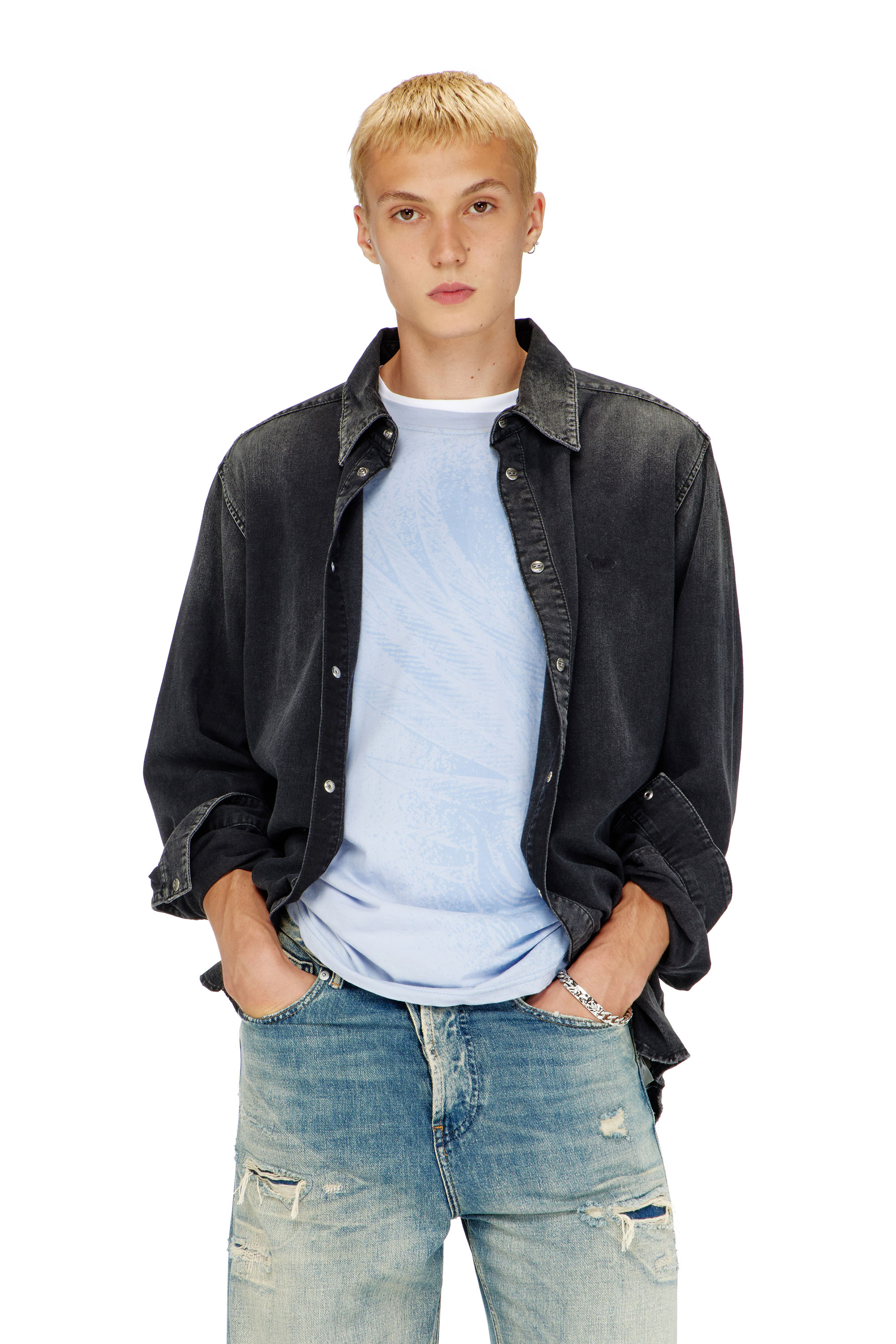 Diesel Men's Black - Long-Sleeve Denim Shirt - Denim Shirts - Man Extra Large