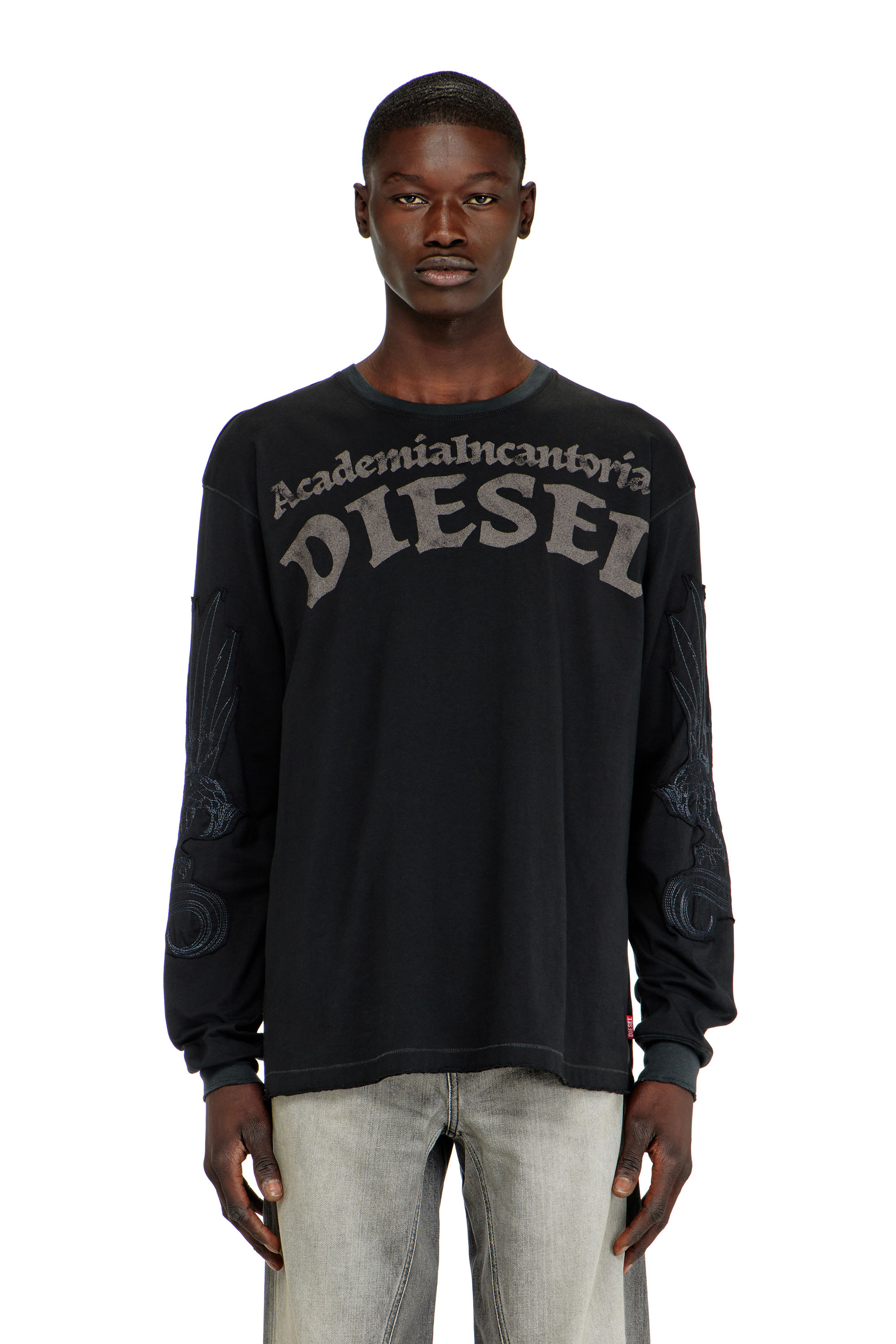 Diesel Homem Preto - Long-Sleeve T-Shirt With Prints And Patches - T-Shirts - Man 3XL