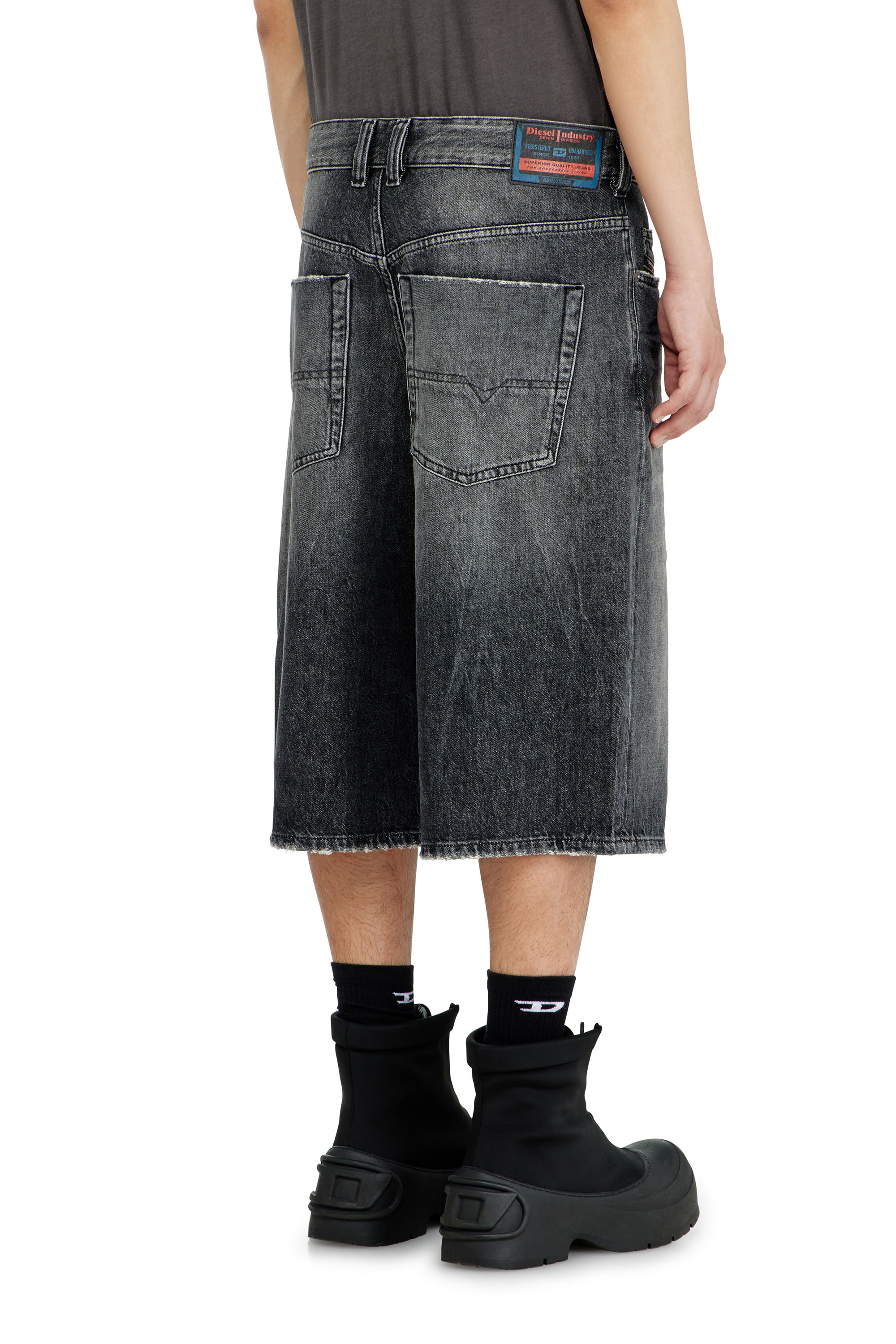 Diesel - D-ENIM-M-SHORT, Unisex's Denim relaxed shorts with abrasions in Dark grey - 3