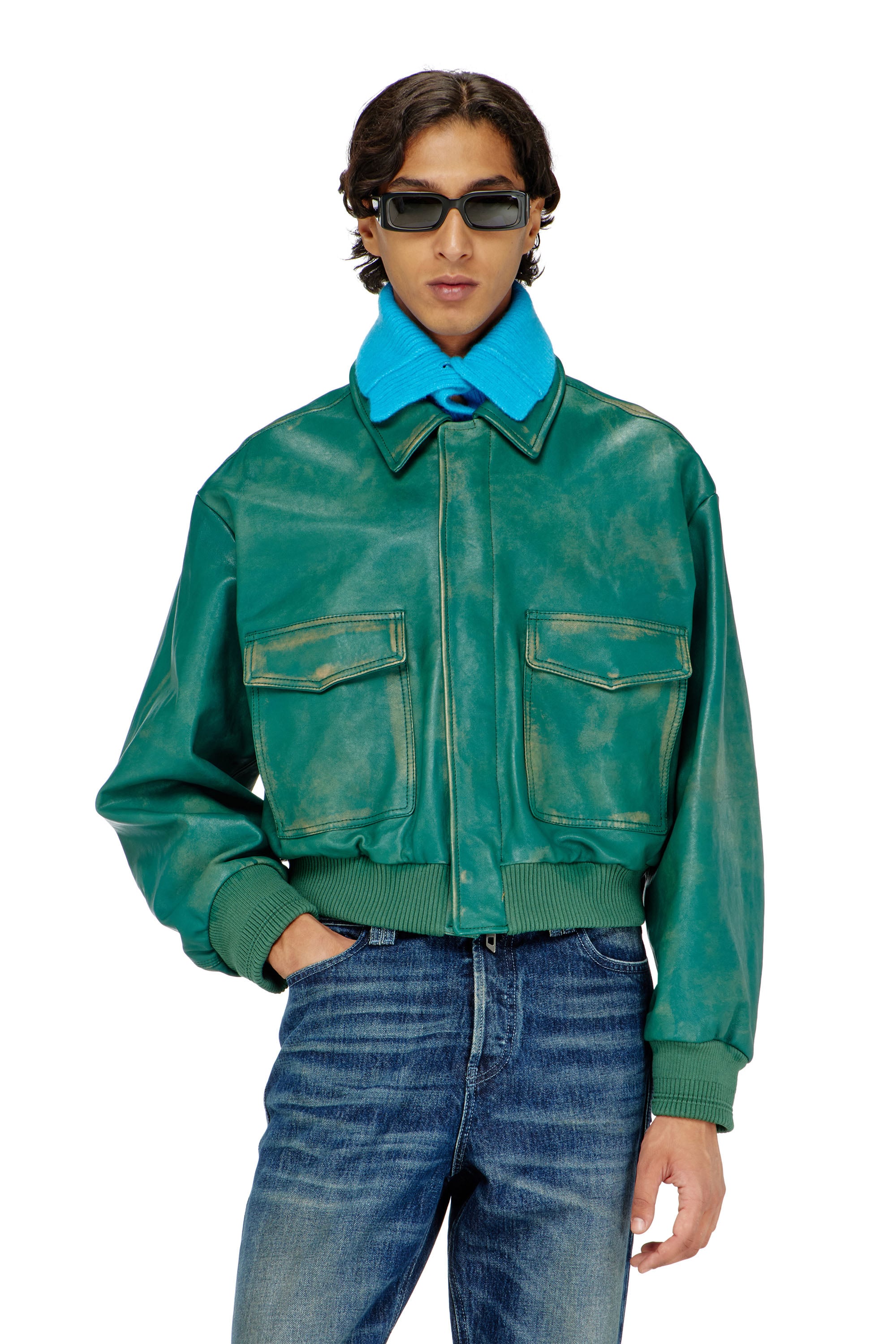 Diesel - Aviator jacket in treated leather - Leather jackets - Man - Green
