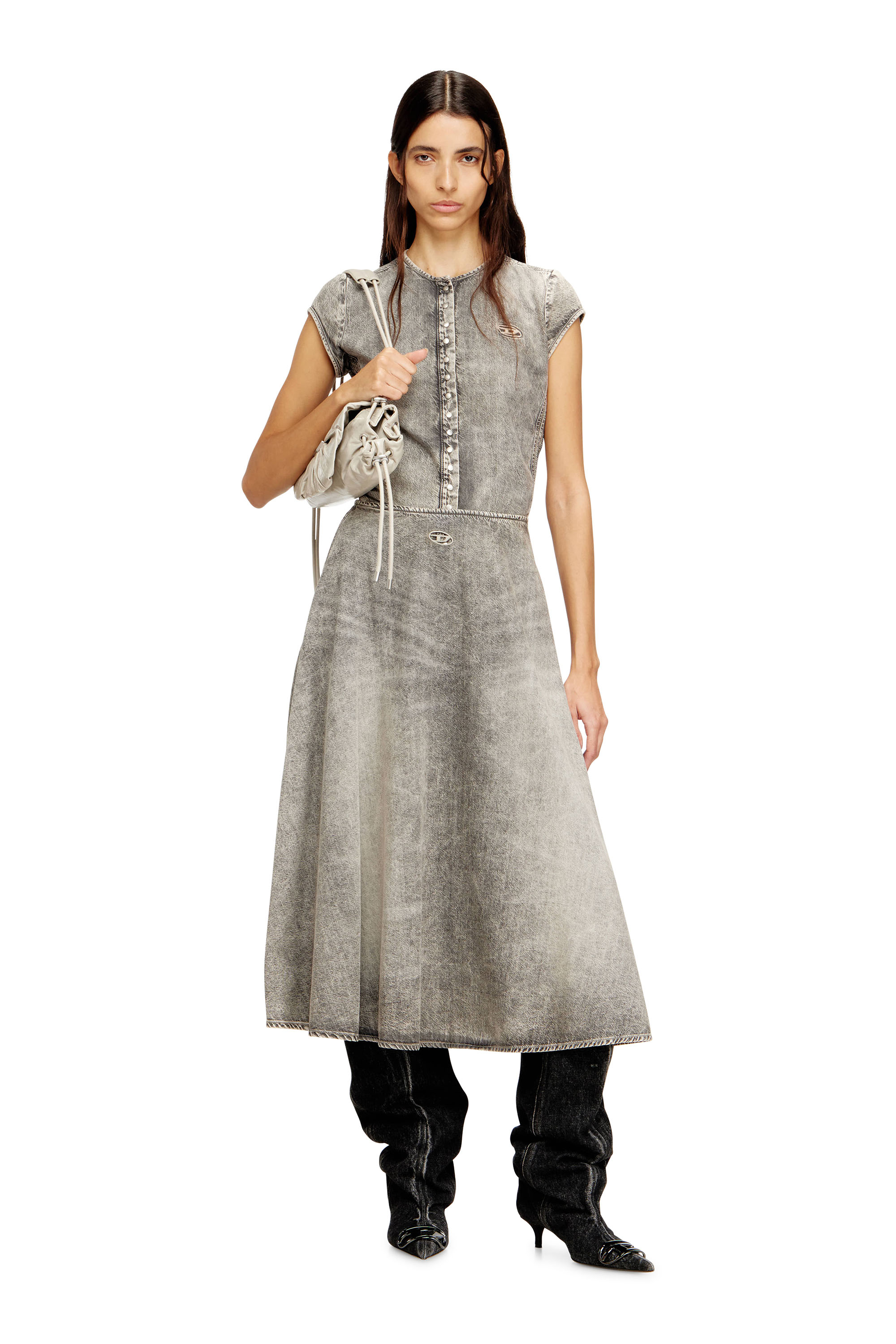 Diesel - SCRUNCH-D SHOULDER S, Woman's Scrunch-D-Small shoulder bag in shiny scrunched leather in White - 1