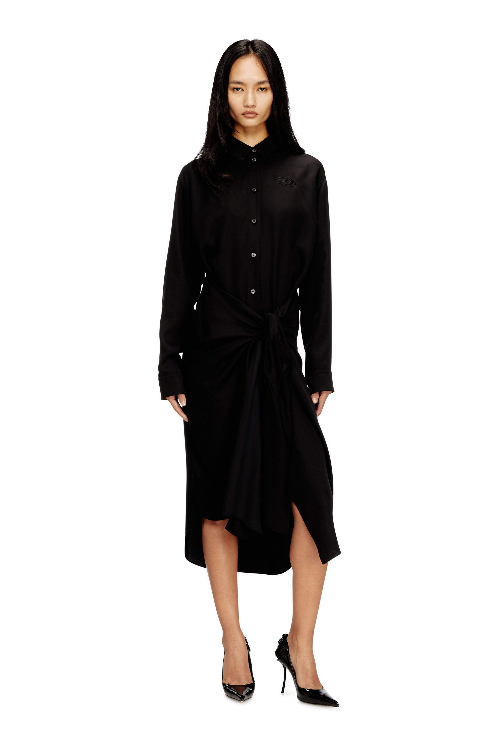 Diesel - D-ILETTA-S1, Woman's Midi shirt dress with twisted detail in Black - 2