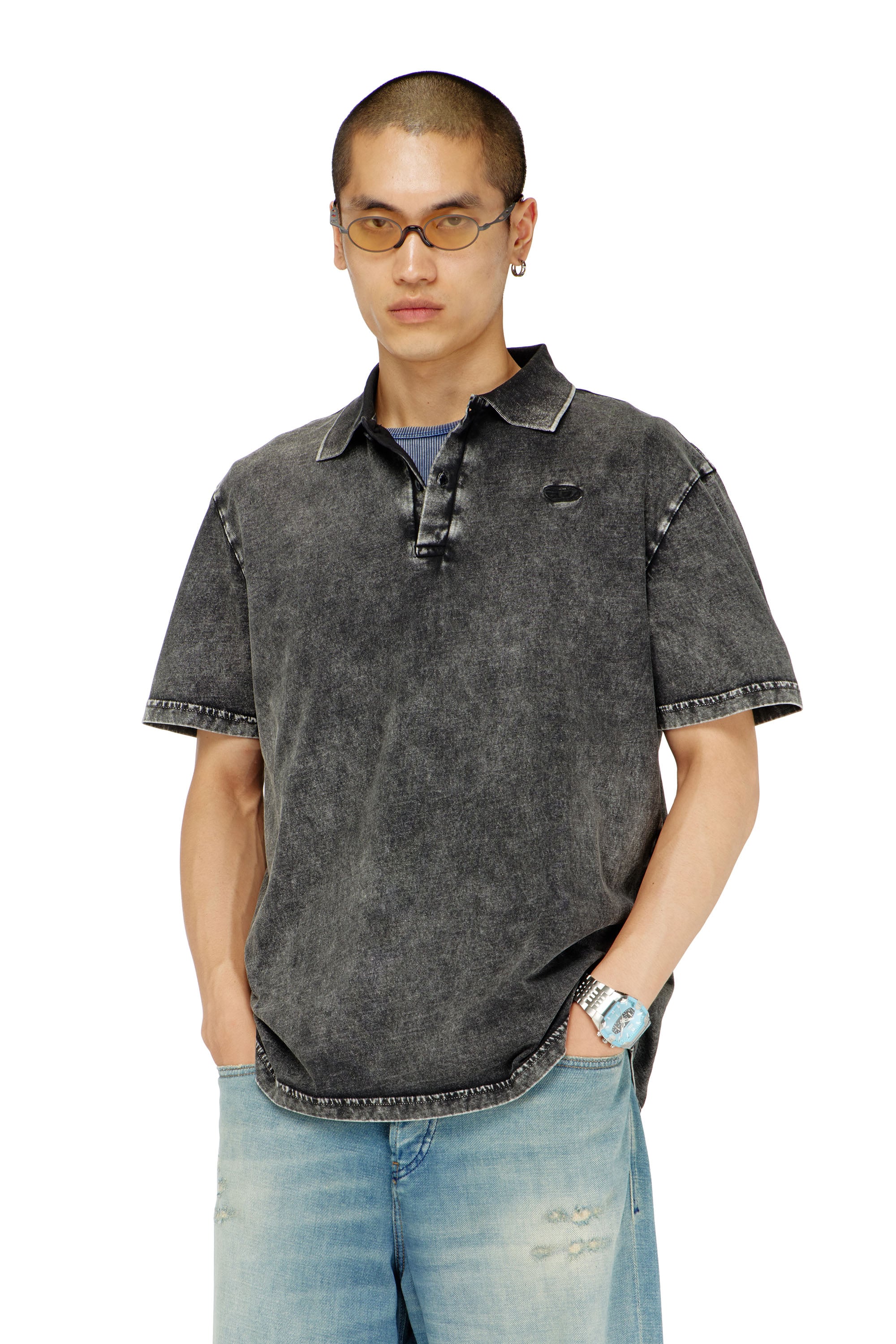 Diesel Grigio Uomo - Polo In Jersey Effetto Denim - Polo Piccolo