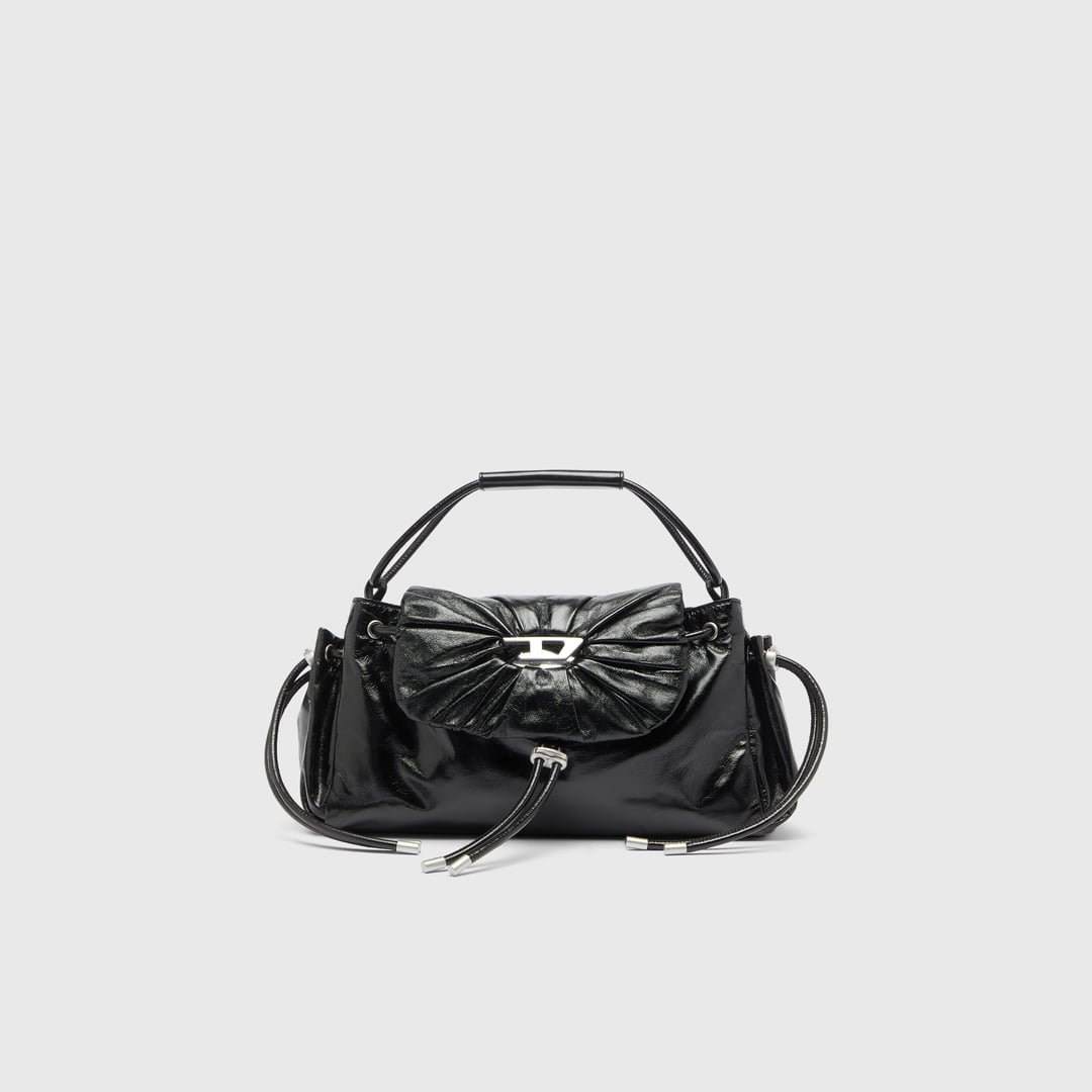 Diesel - Scrunch-D - Top-handle bag in shiny wrinkled leather - Handbags - Woman - Black