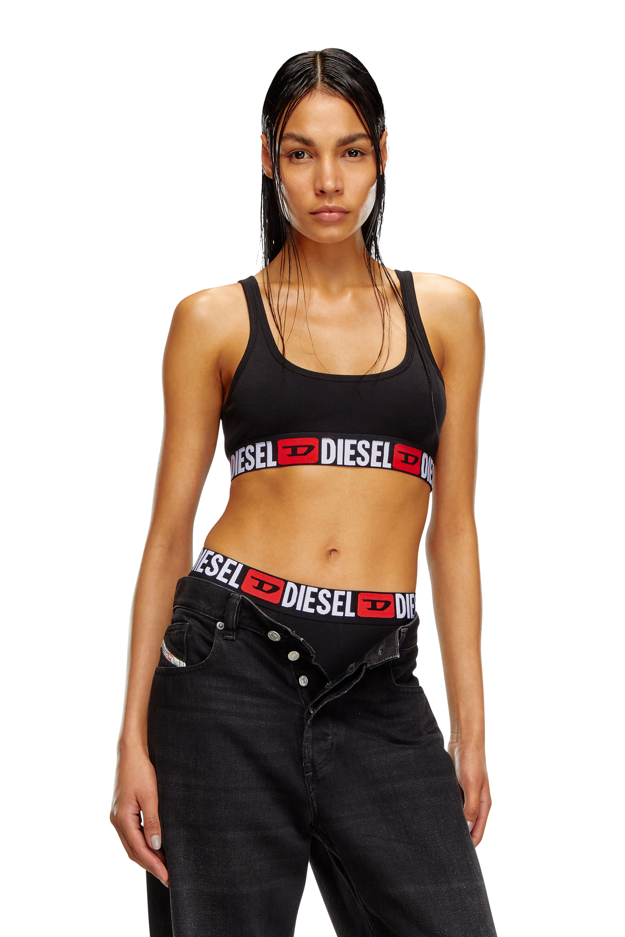 Diesel - Bralette de canalé con banda con logotipo - Sujetadores - Mujer - Negro