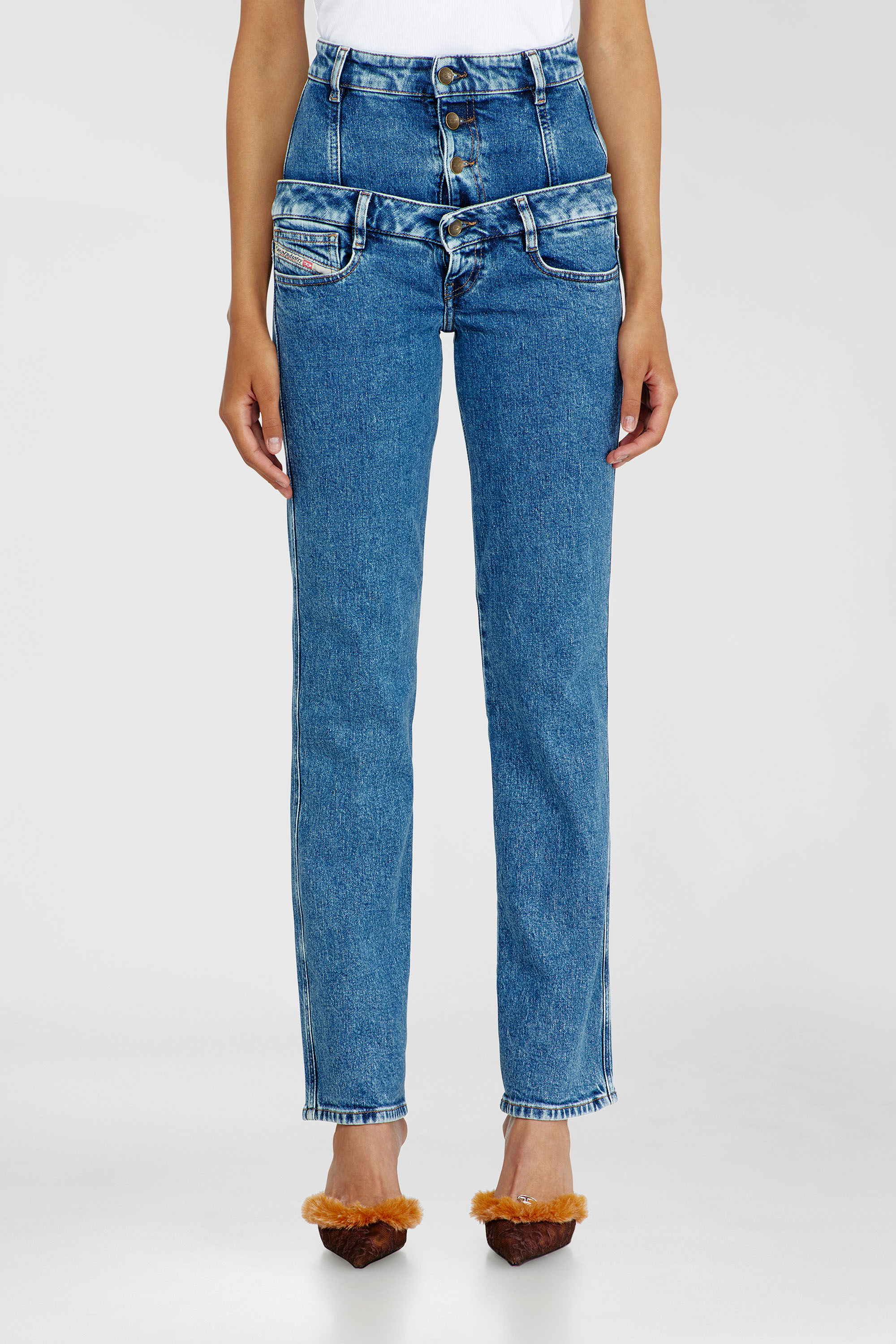 Diesel Slim Jeans High Waist D-Fynora, Medium blue, Zip fly