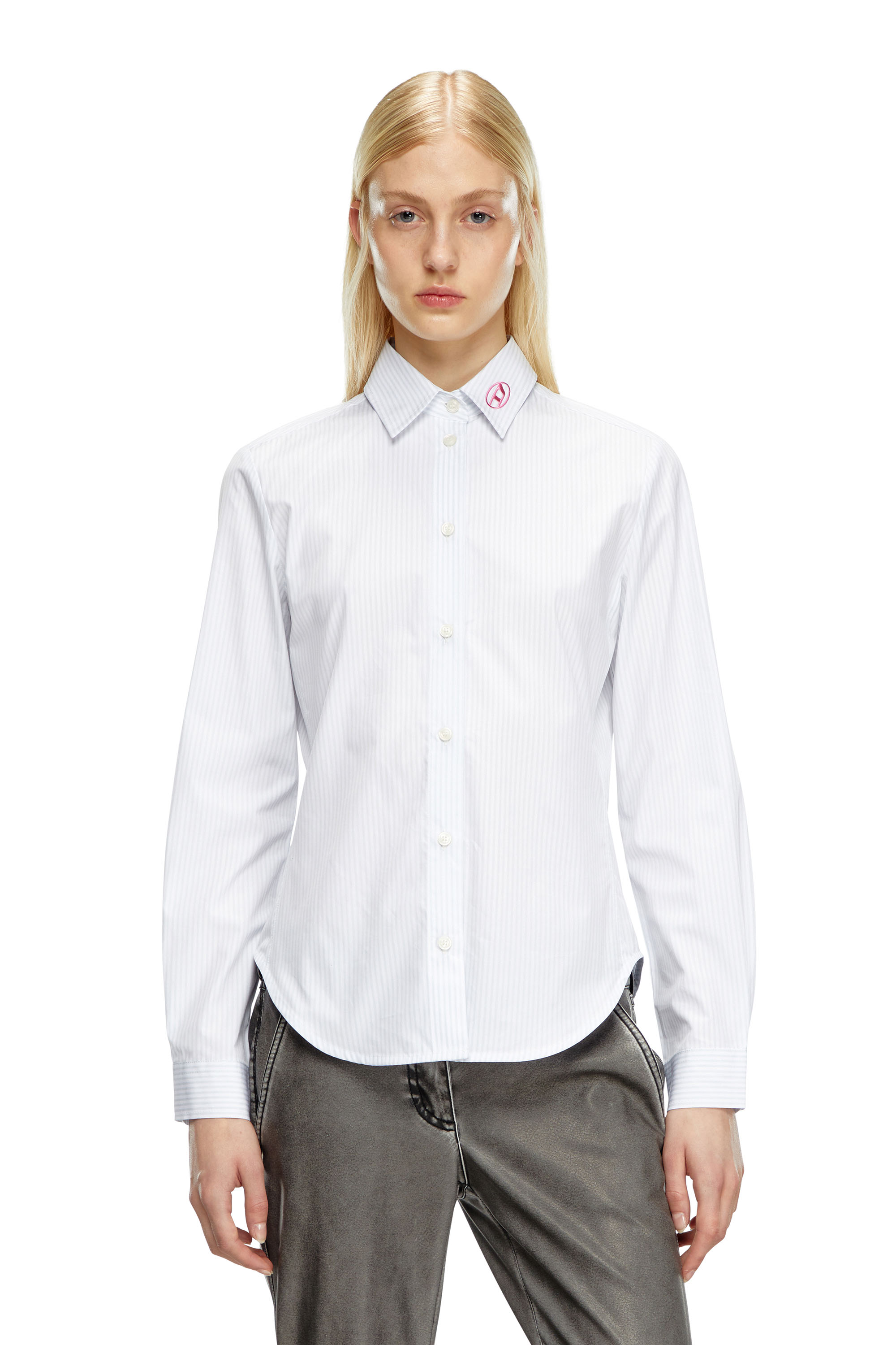 Diesel - Striped shirt with Oval D embroidery - Shirts - Woman - Blue