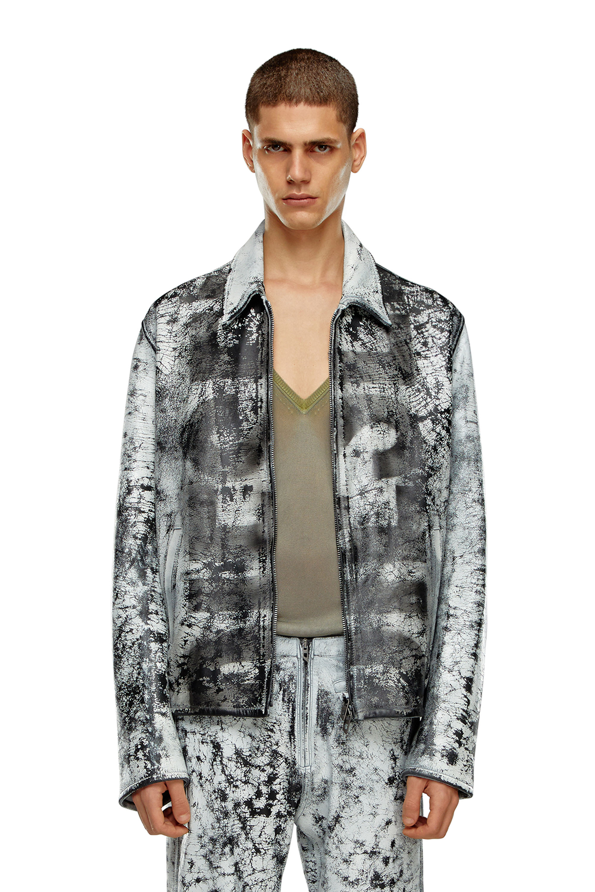 Diesel - Blouson jacket in treated leather - Leather jackets - Man - Multicolor