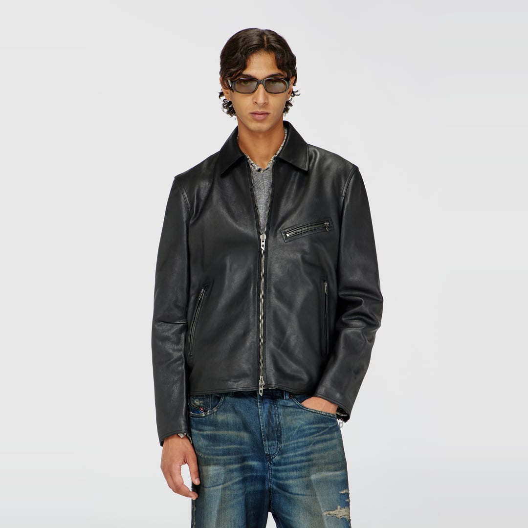 Diesel - Leather jacket with embossed Oval D - Leather jackets - Man - Black